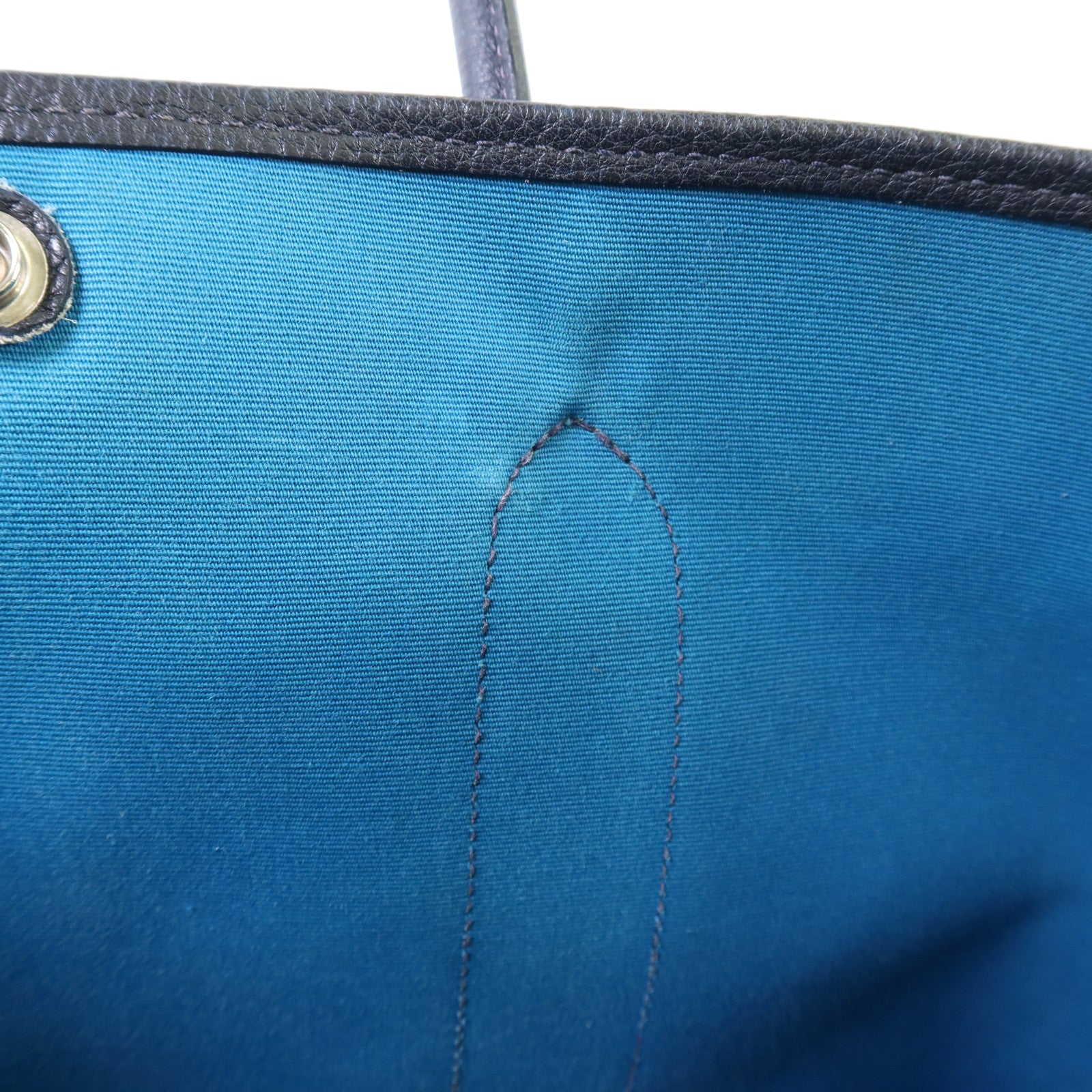 HERMES 帆布Garden Party PM銀扣手挽袋Bleu Paon