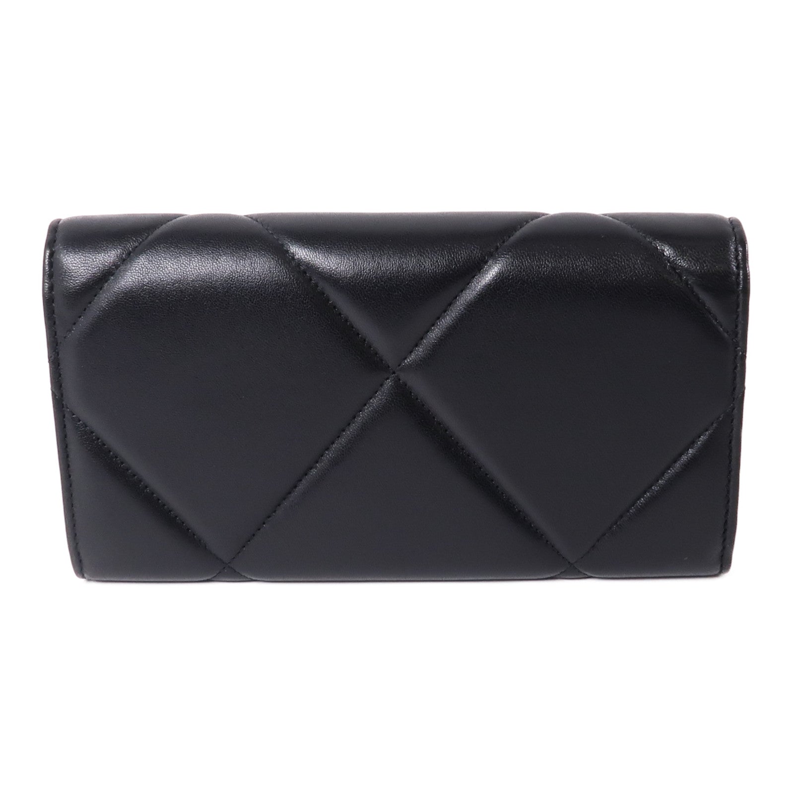 CHANEL 羊皮皮革C19 Long Wallet金扣長錢包黑色