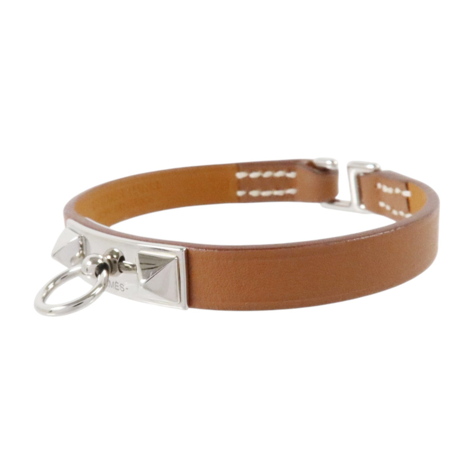 HERMES Swift皮革Mini Rivale Bracelet銀扣手鏈Gold