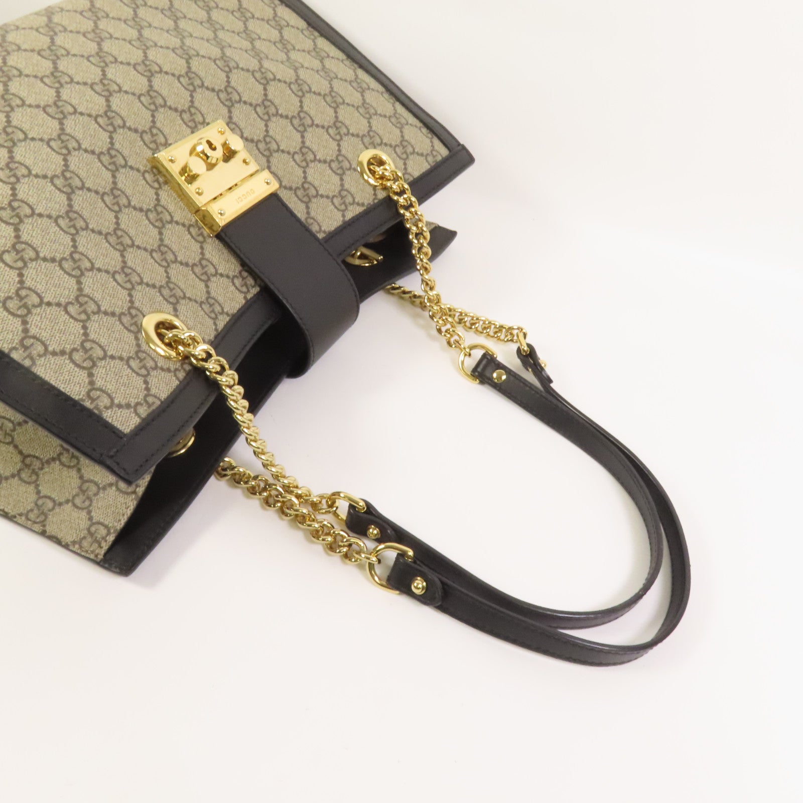 GUCCI 塗層帆布Padlock Medium Chain Shoulder Bag金扣鏈帶肩背袋