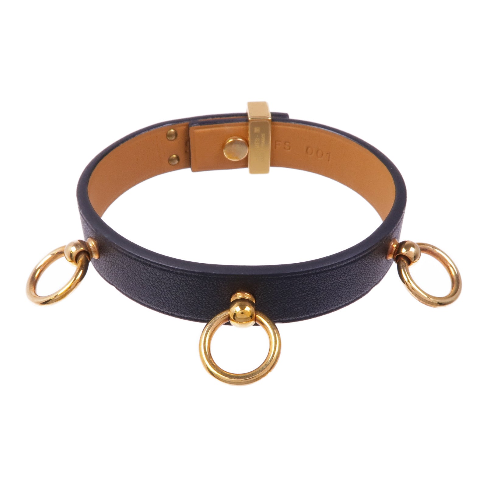 HERMES Swift皮革Mini Dog Anneaux金扣手鐲Noir
