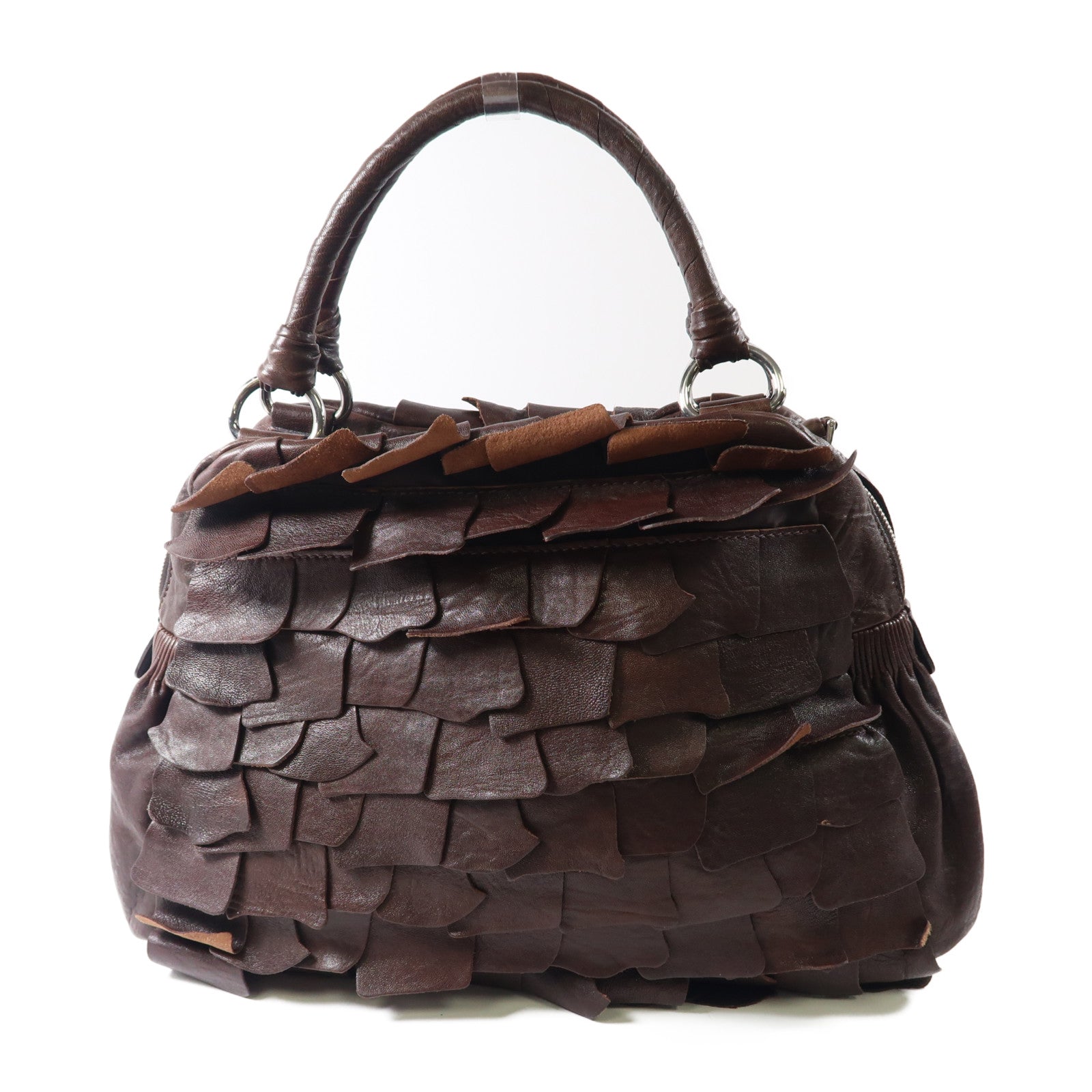 Miu Miu 牛皮皮革Hand Bag銀扣手挽袋啡色