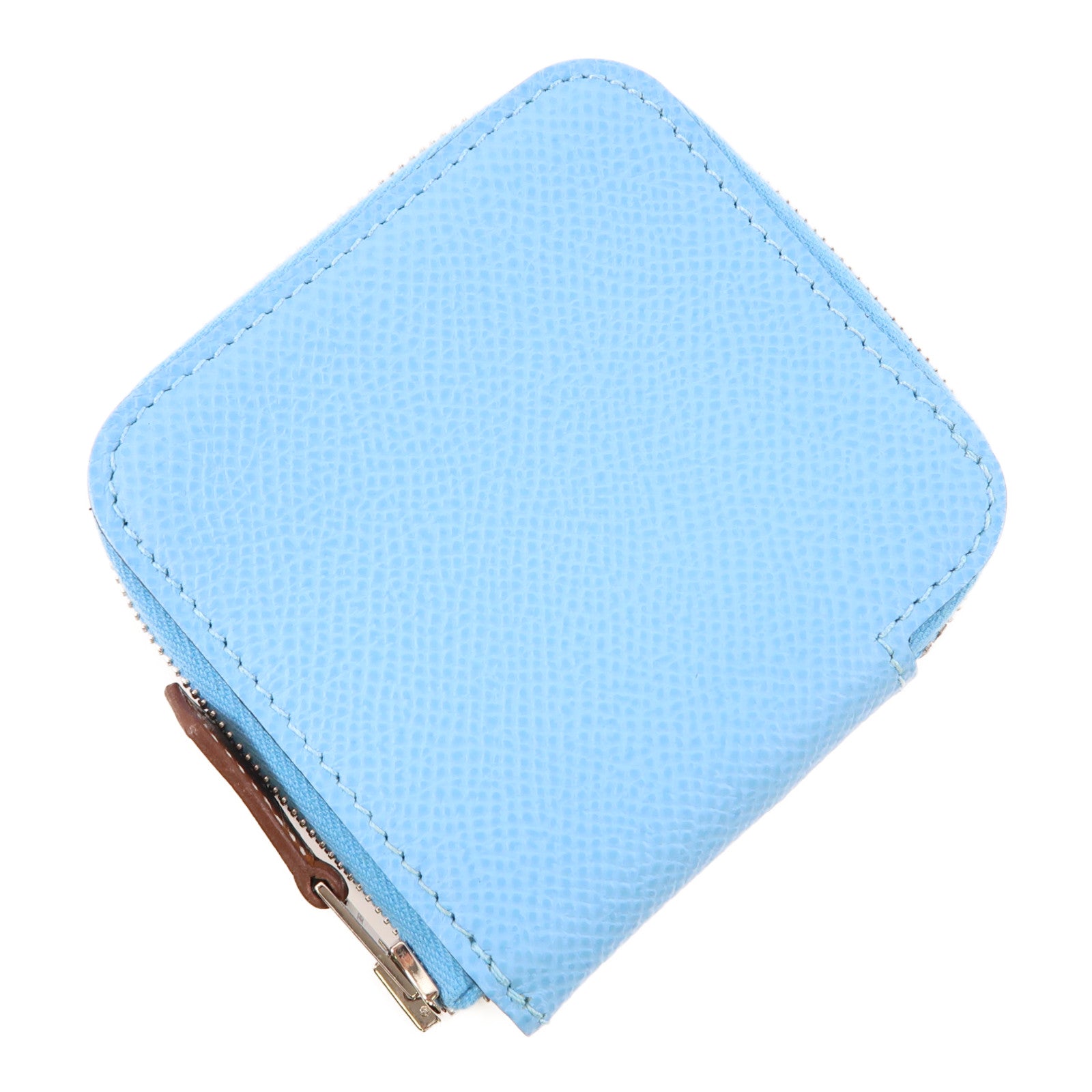 HERMES 【激減優惠】Epsom皮革Silk In Change Purse銀扣零錢包Bleu Celeste