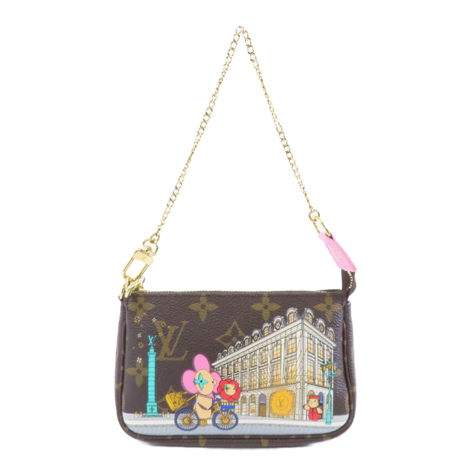 LOUIS VUITTON Monogram Mini Pochette Accessoires Pouch金扣鏈帶手挽袋棕色