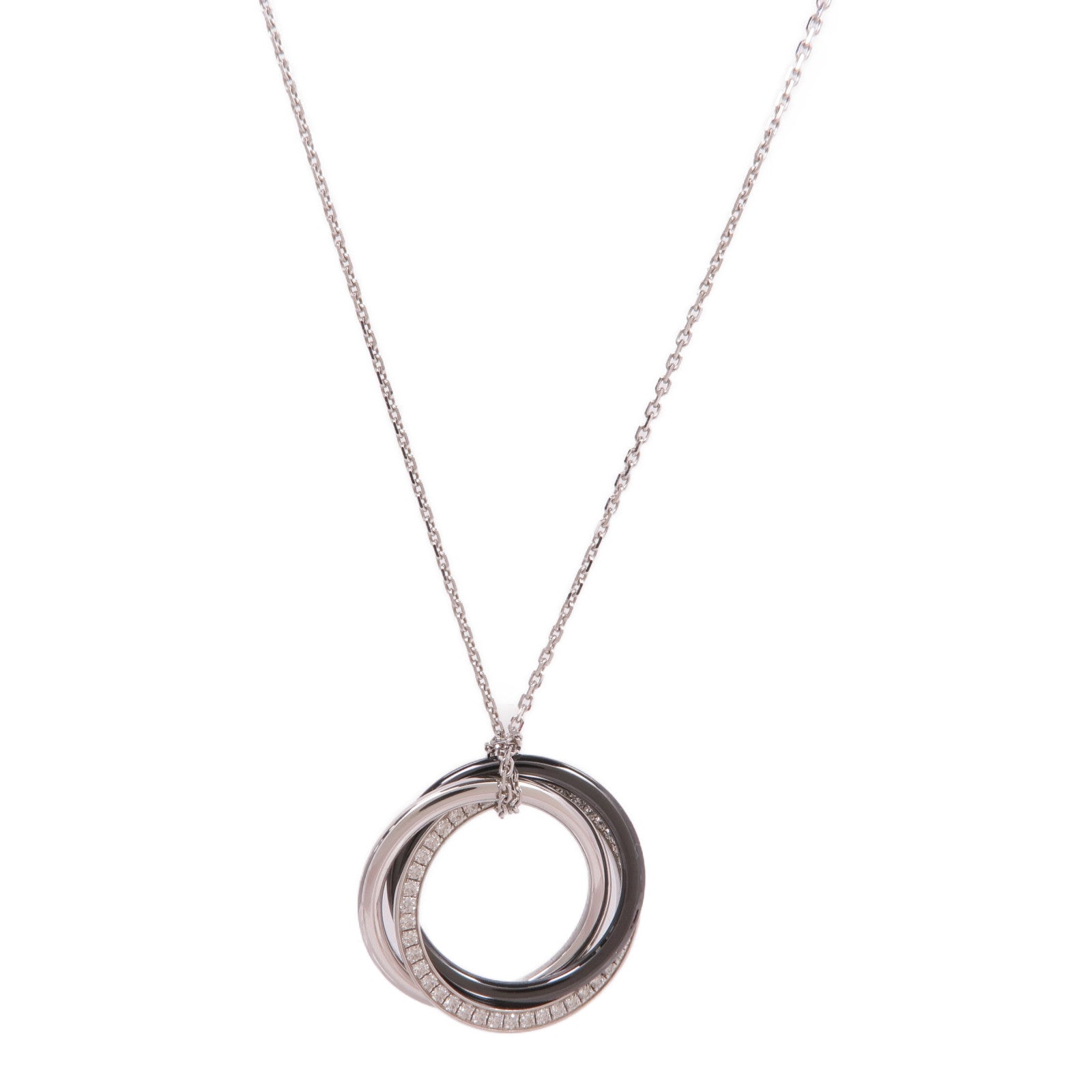 CARTIER 【激減優惠】18K白金/陶瓷Trinity Necklace鑽石項鍊