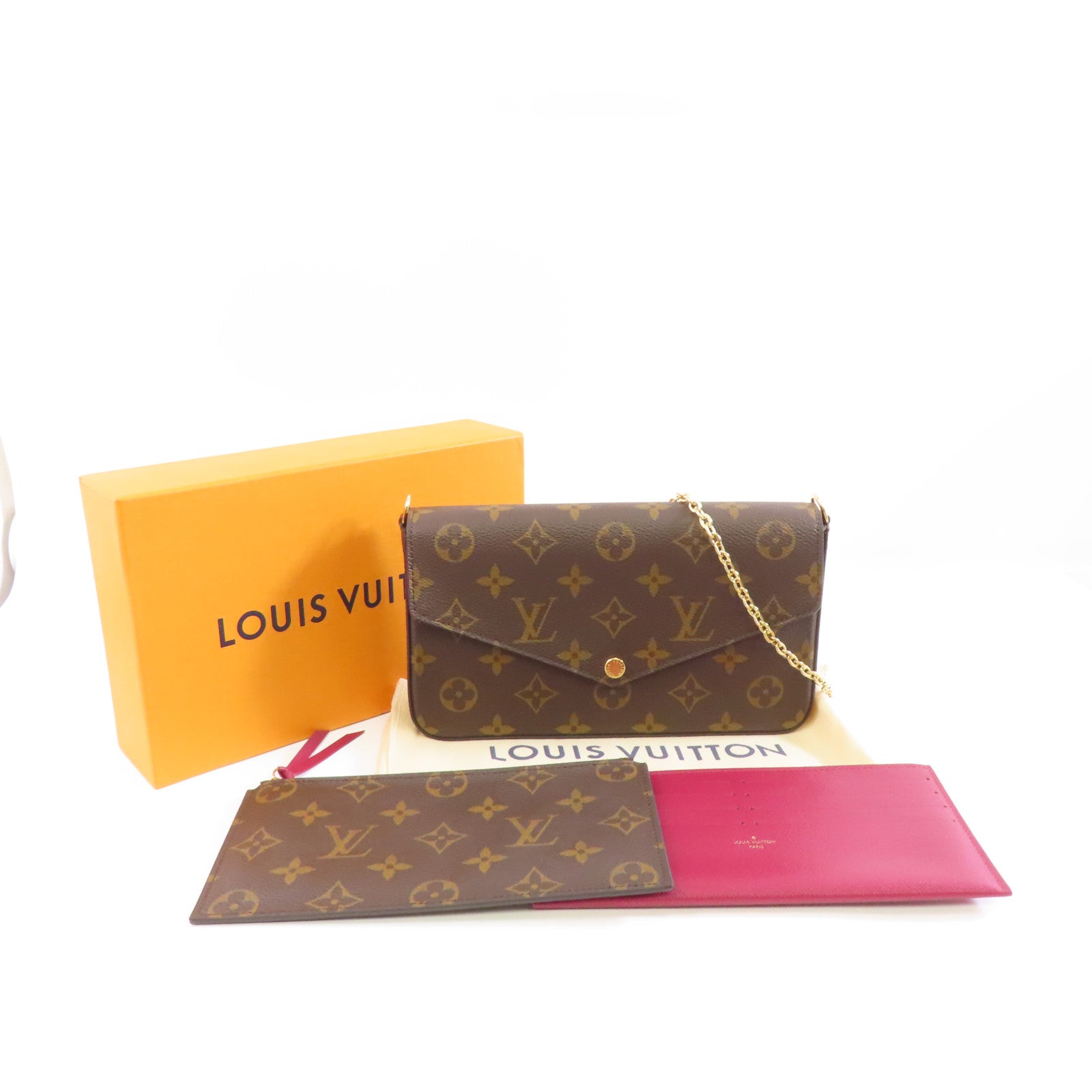 LOUIS VUITTON Monogram Pochette Felicie金扣鏈帶肩背袋啡色