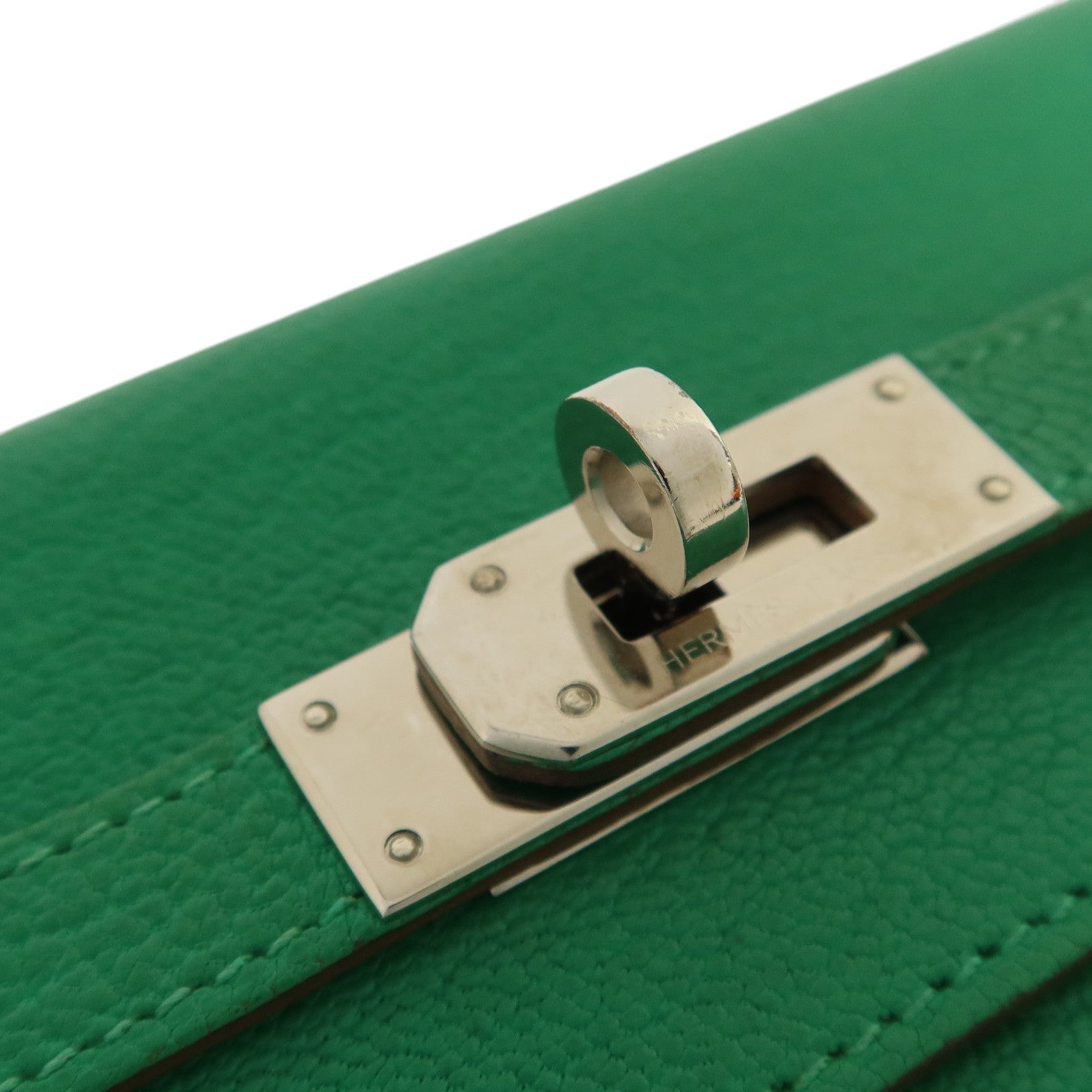 HERMES Chevre皮革Kelly wallet銀扣長錢包Menthe