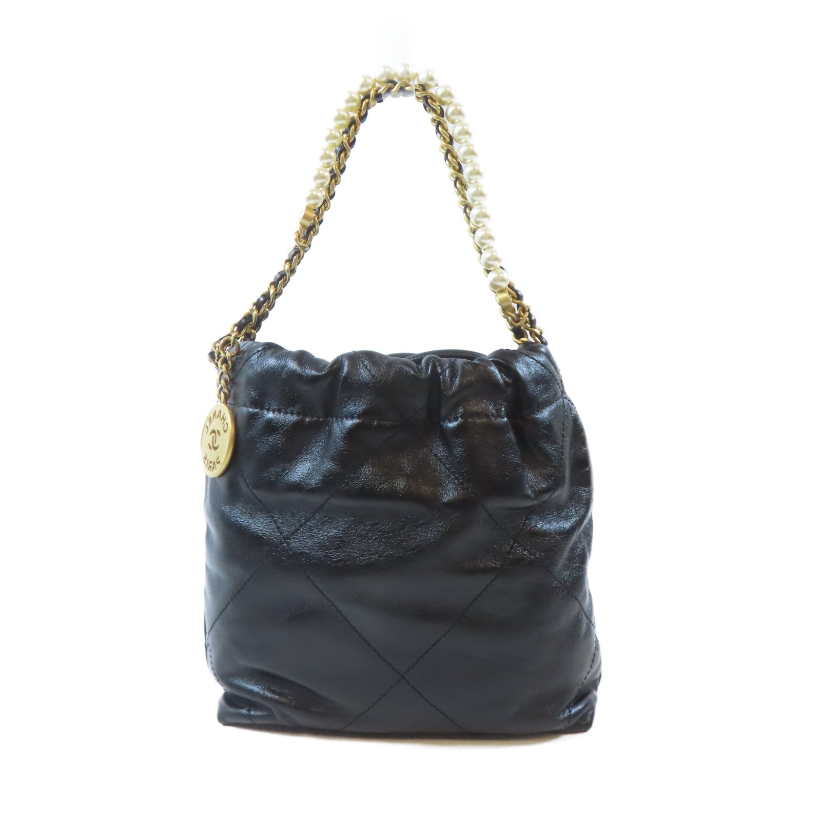CHANEL 牛皮皮革Chanel 22 Mini金扣手挽肩背兩用袋黑色