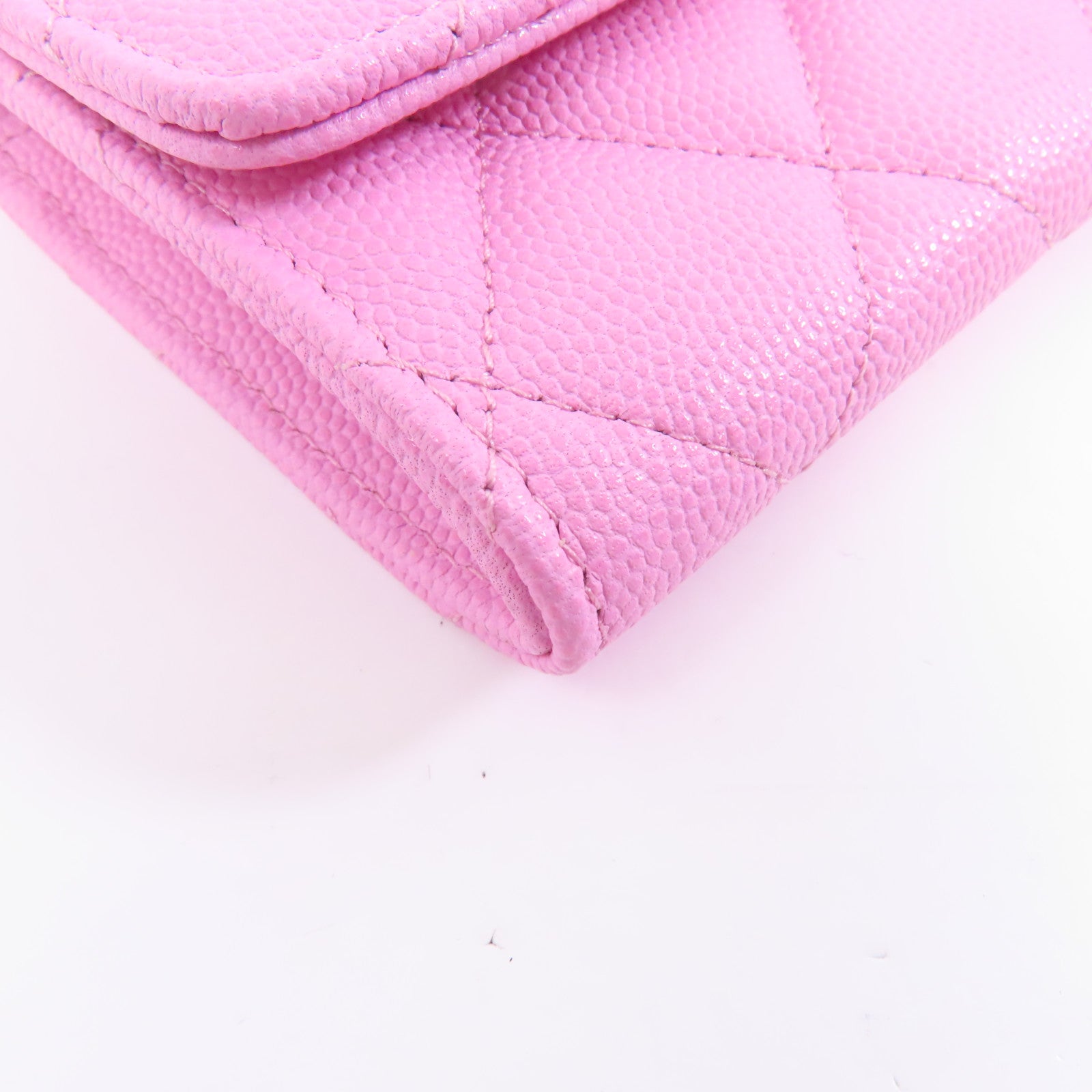 CHANEL 菱格Caviar皮革Card Case金扣卡片套粉紅色