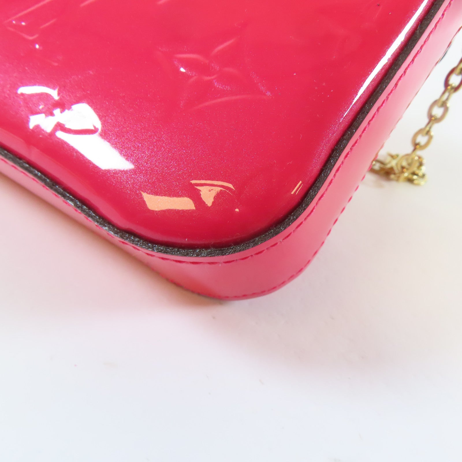 LOUIS VUITTON 【激減優惠】Vernis Felicie Pochette金扣鏈帶肩背袋粉紅色