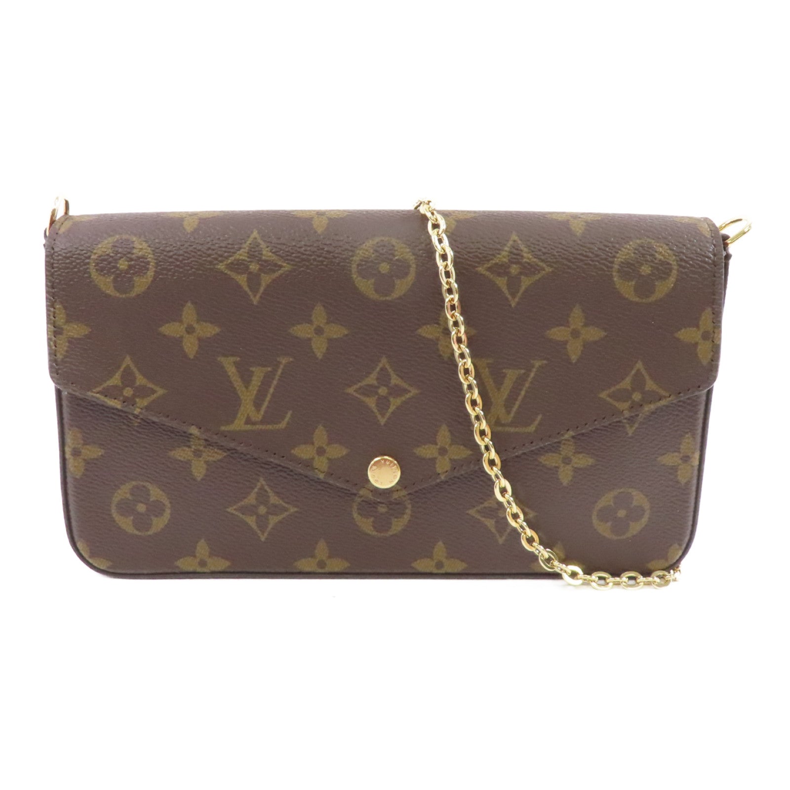 LOUIS VUITTON Monogram Pochette Felicie金扣鏈帶肩背袋啡色
