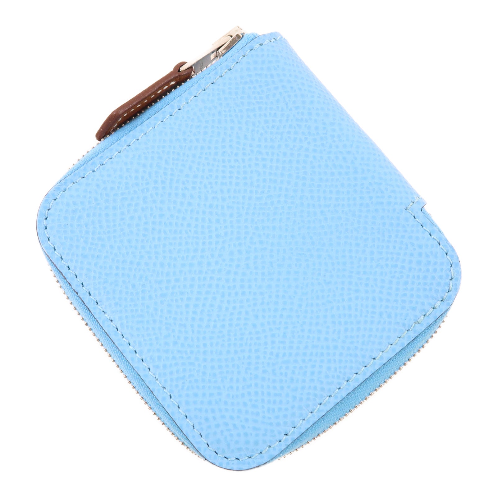 HERMES 【激減優惠】Epsom皮革Silk In Change Purse銀扣零錢包Bleu Celeste