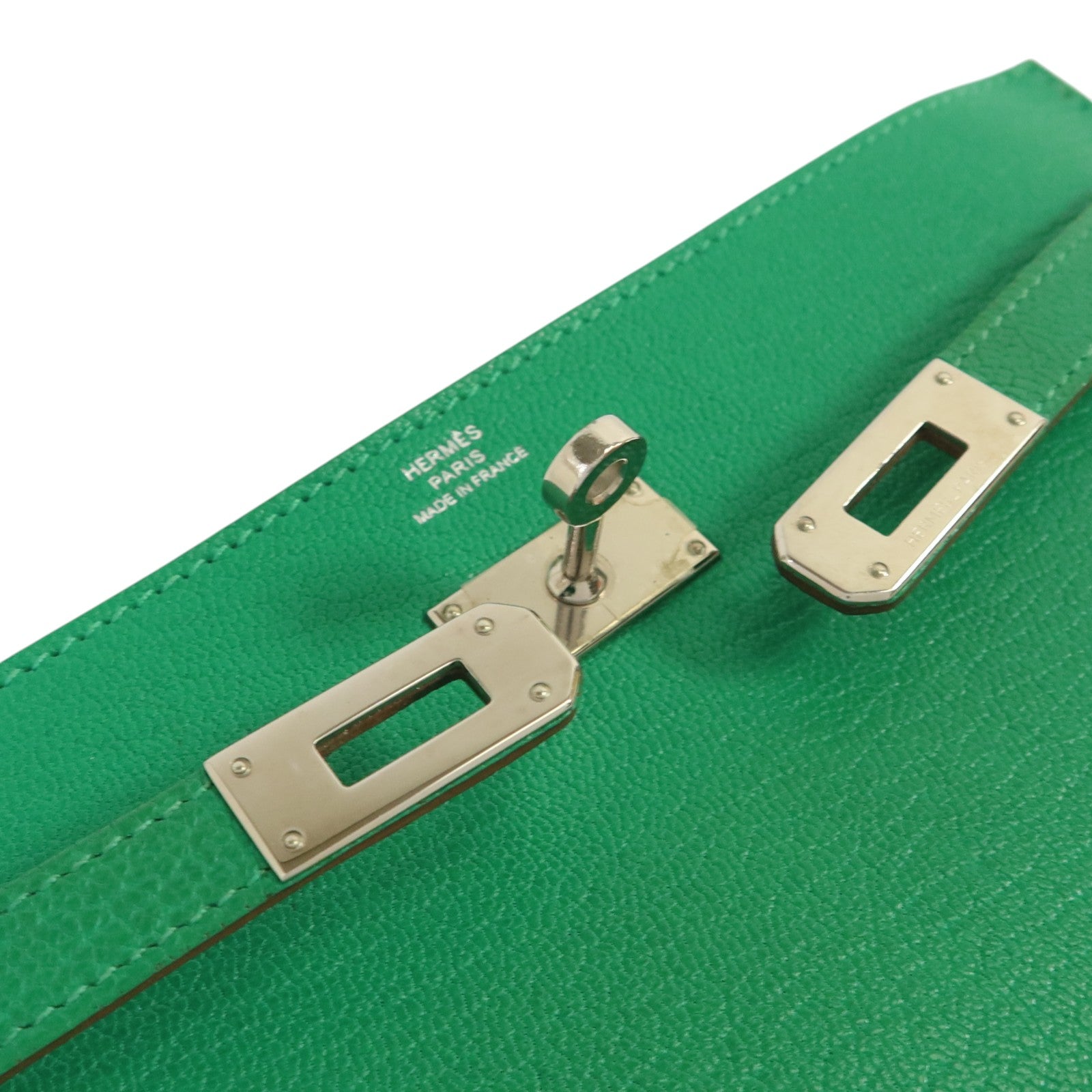 HERMES Chevre皮革Kelly wallet銀扣長錢包Menthe
