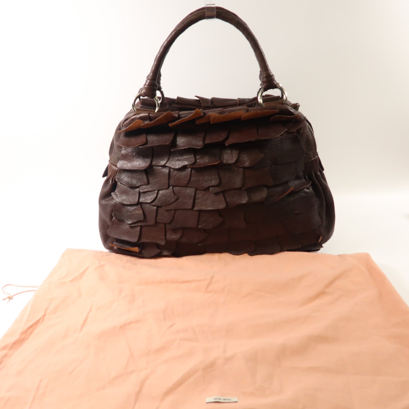 Miu Miu 牛皮皮革Hand Bag銀扣手挽袋啡色