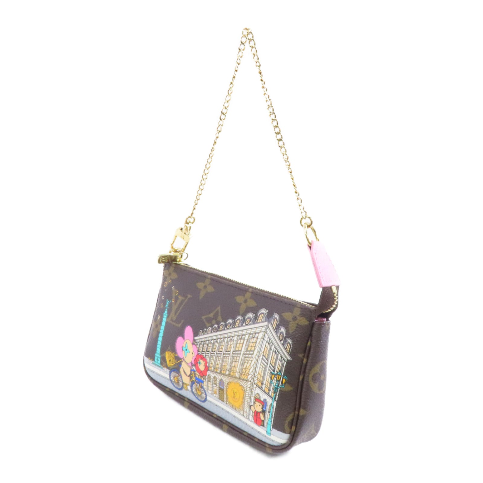 LOUIS VUITTON Monogram Mini Pochette Accessoires Pouch金扣鏈帶手挽袋棕色