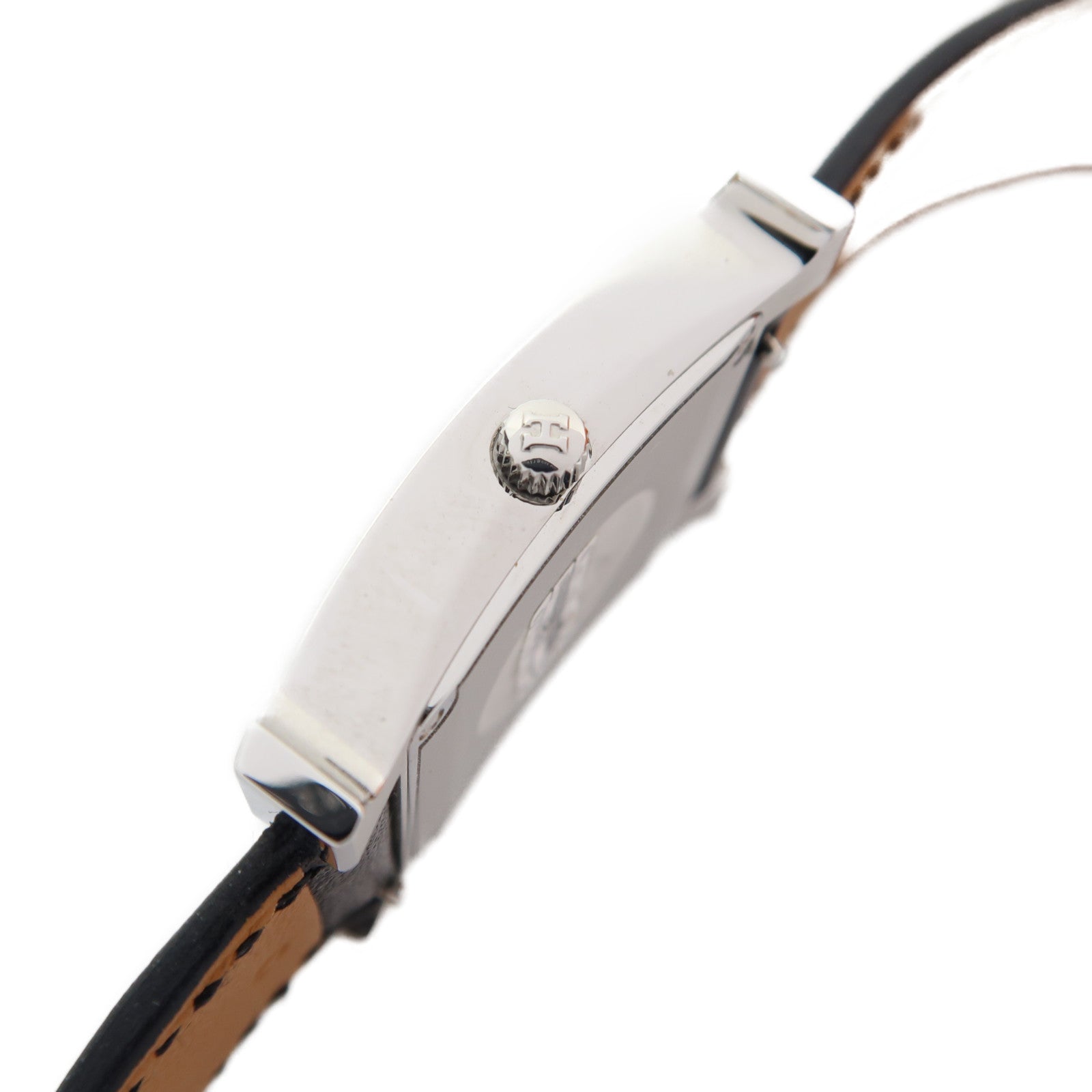 HERMES Heure H Watch不鏽鋼/皮革石英手錶黑色