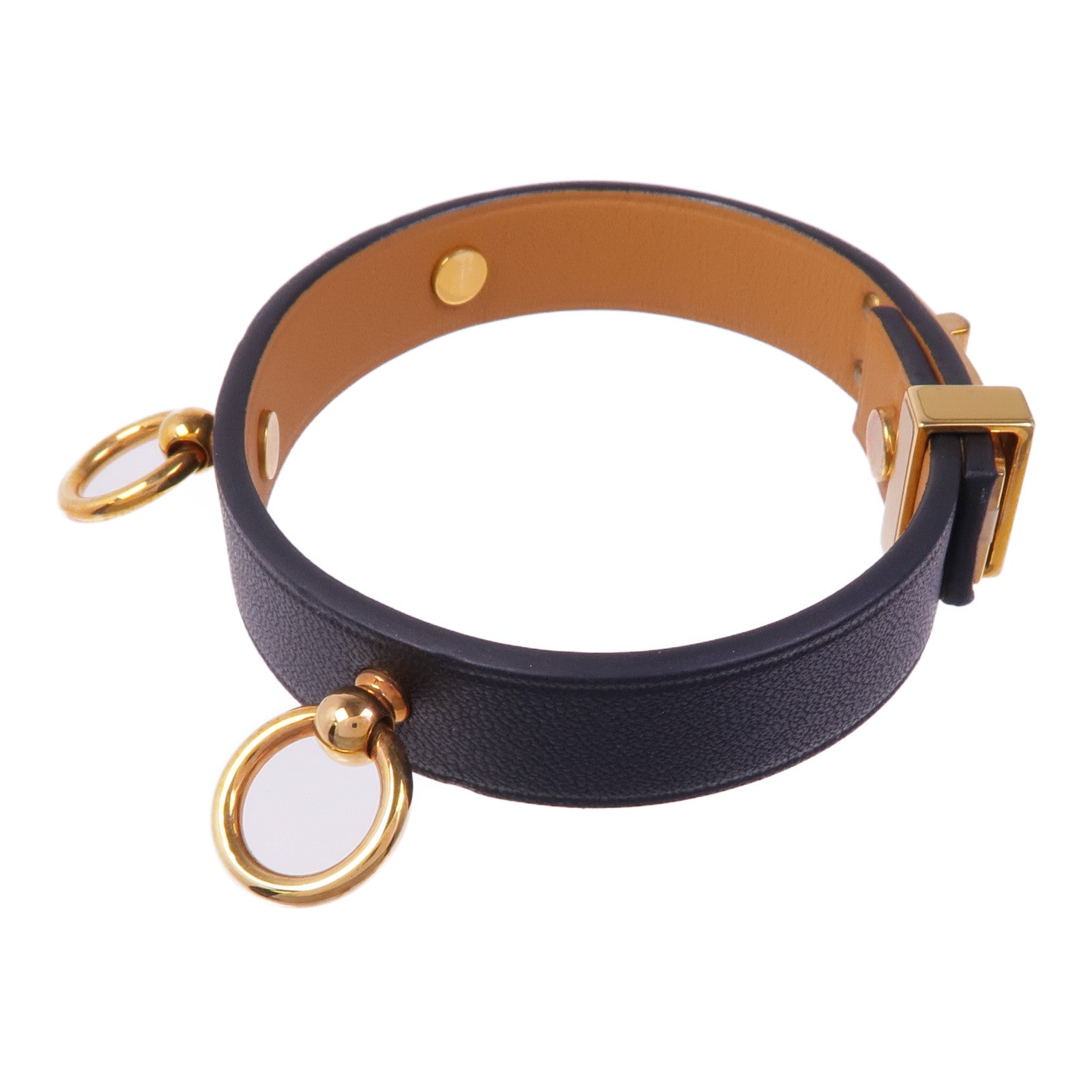 HERMES Swift皮革Mini Dog Anneaux金扣手鐲Noir