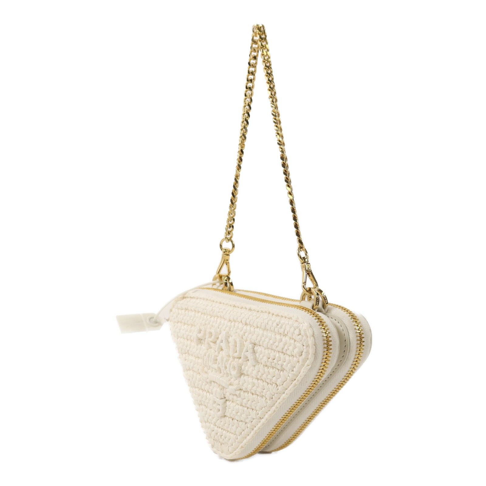 PRADA 牛皮皮革/Raffia Mini Contenitori金扣鏈帶手挽肩背兩用袋