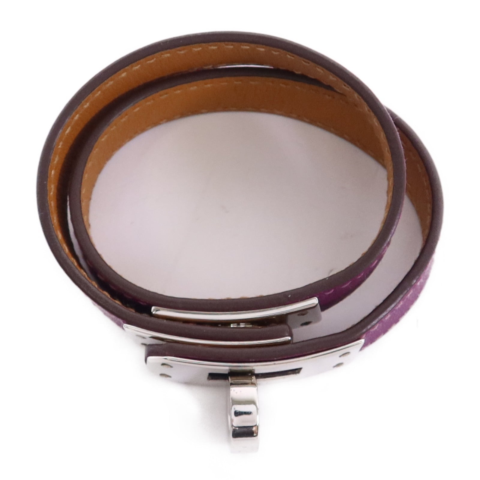 HERMES Swift皮革Kelly Double Tour銀扣手鐲Tosca Hermes#XS