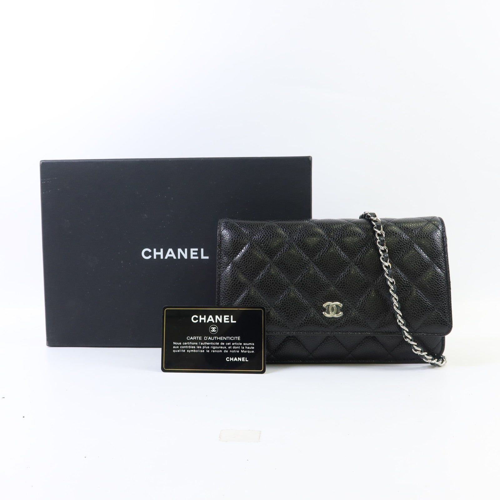 CHANEL 牛皮皮革WOC Wallet On Chain銀扣鏈帶肩背袋