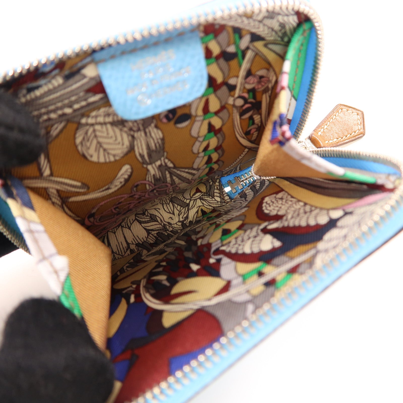 HERMES 【激減優惠】Epsom皮革Silk In Change Purse銀扣零錢包Bleu Celeste