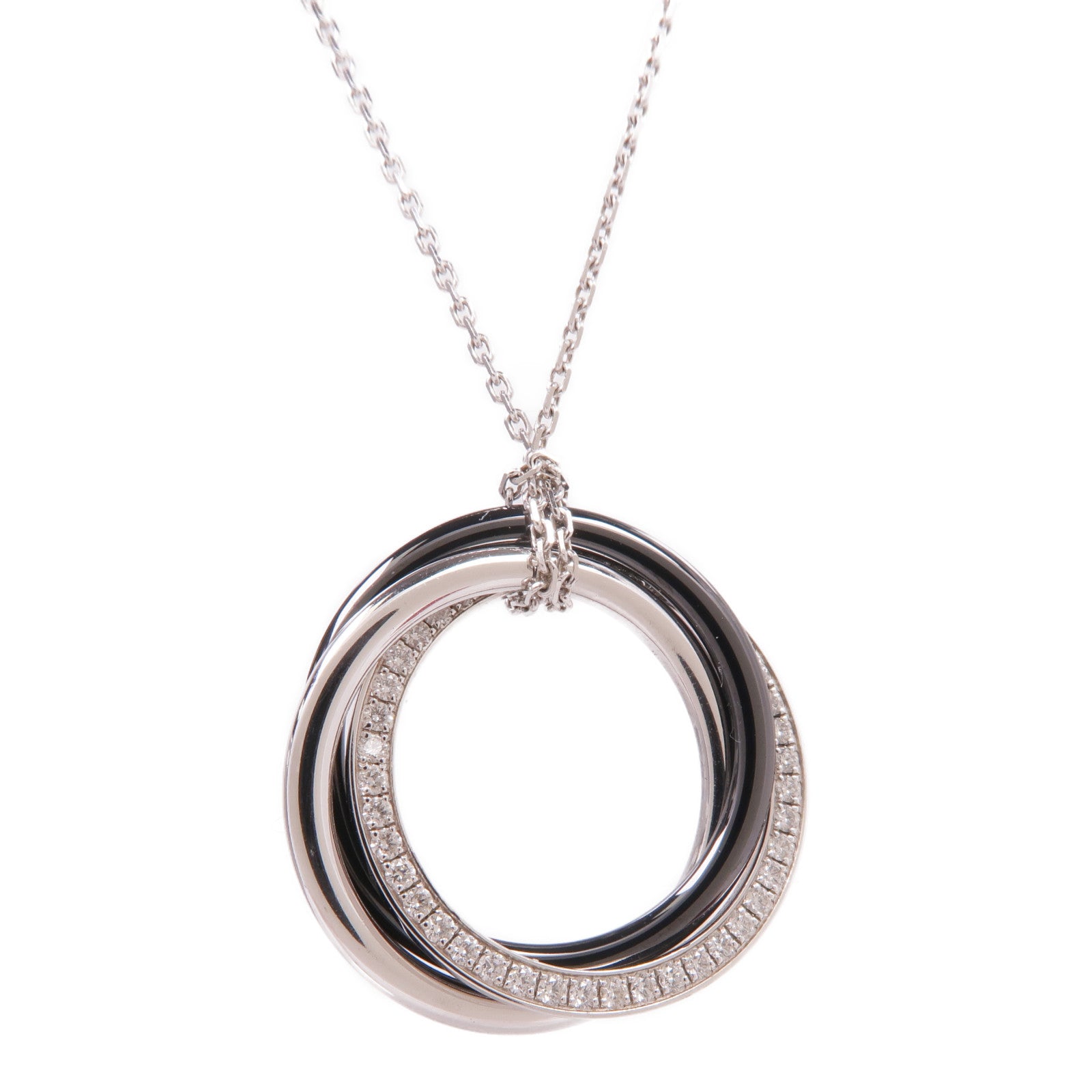 CARTIER 18K白金/陶瓷Trinity Necklace鑽石項鍊