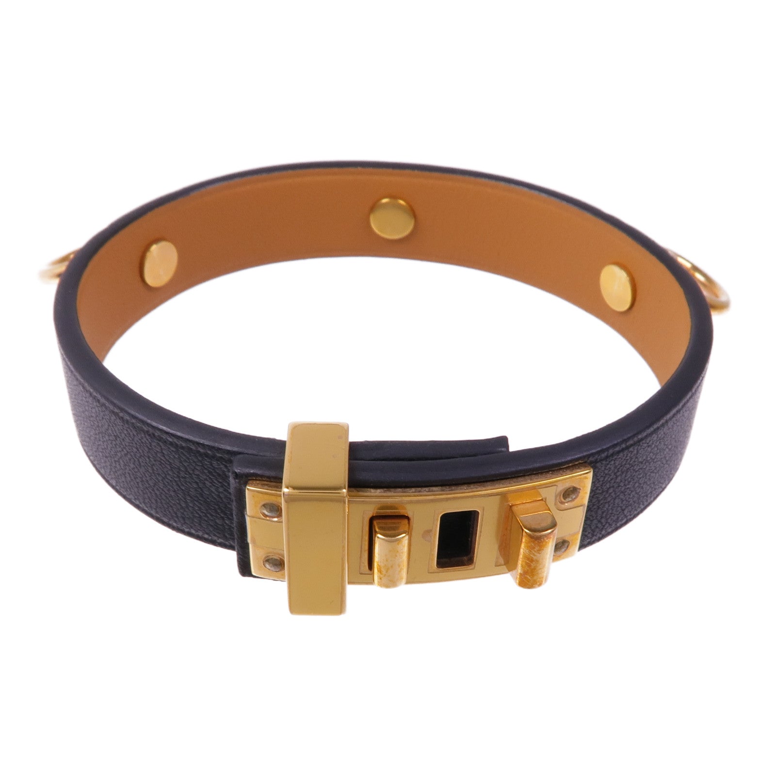HERMES Swift皮革Mini Dog Anneaux金扣手鐲Noir