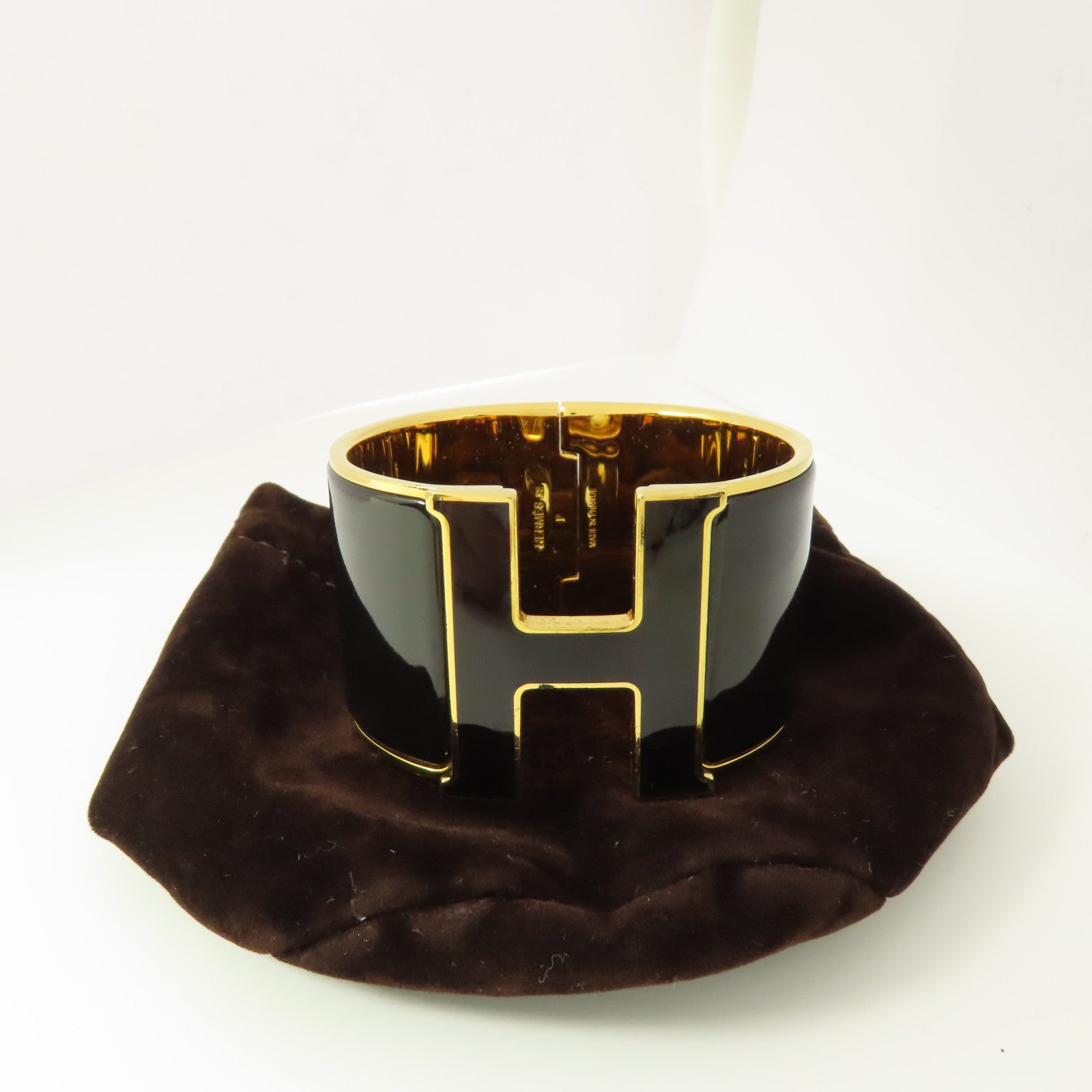HERMES 金屬/琺瑯Clic Clac H Extra Wide手鐲Noir