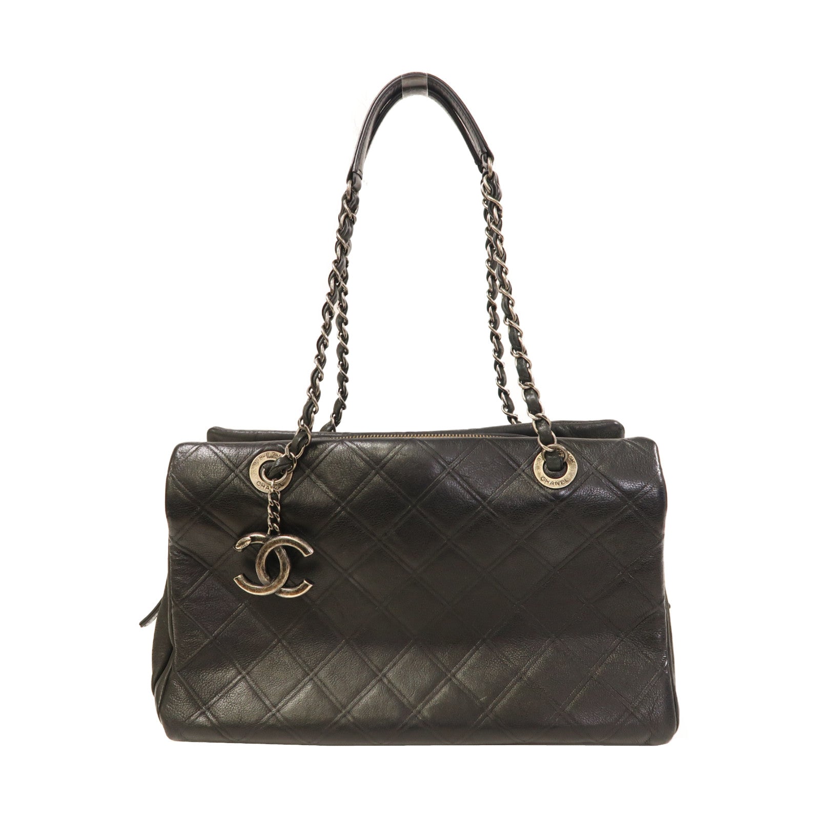 CHANEL 【激減優惠】菱格牛皮皮革Shoulder Bag銀扣肩背袋黑色