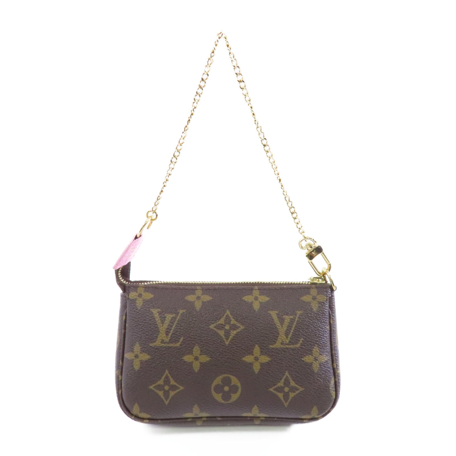 LOUIS VUITTON Monogram Mini Pochette Accessoires Pouch金扣鏈帶手挽袋棕色