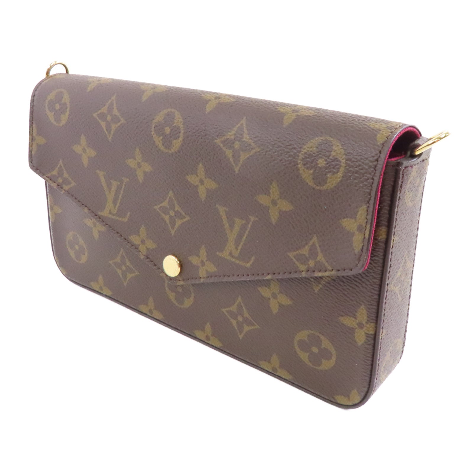 LOUIS VUITTON Monogram Pochette Felicie金扣鏈帶肩背袋啡色