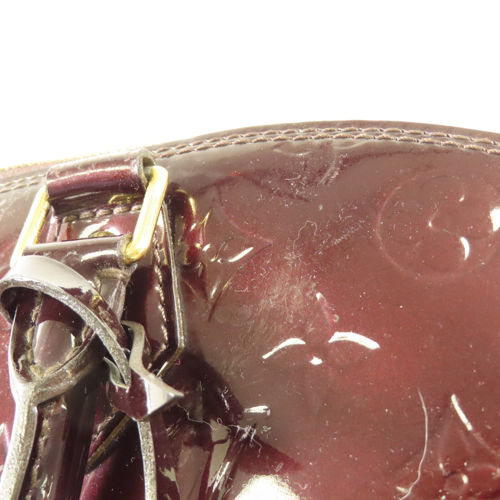 LOUIS VUITTON Vernis Alma PM金扣手挽袋酒紅色