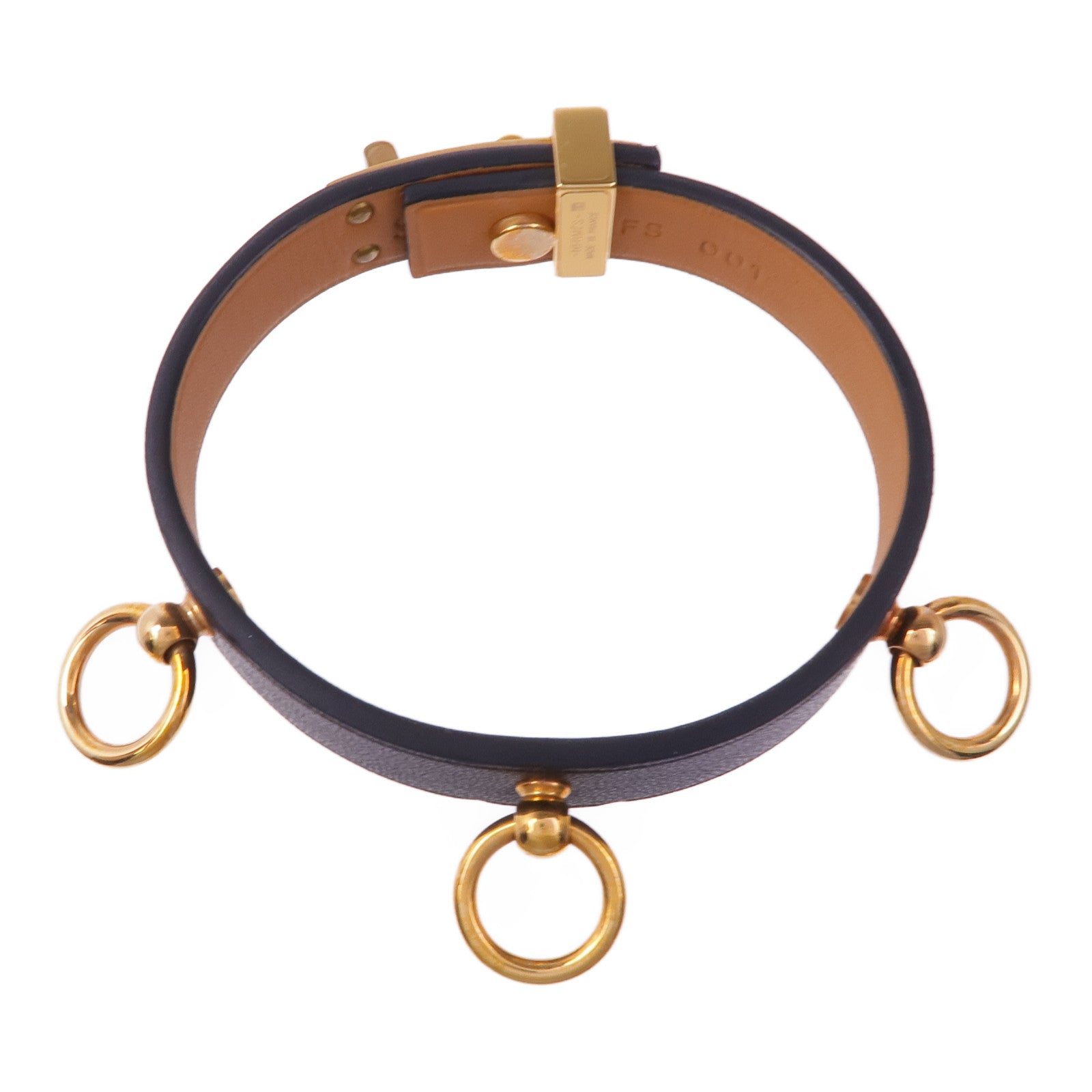 HERMES Swift皮革Mini Dog Anneaux金扣手鐲Noir