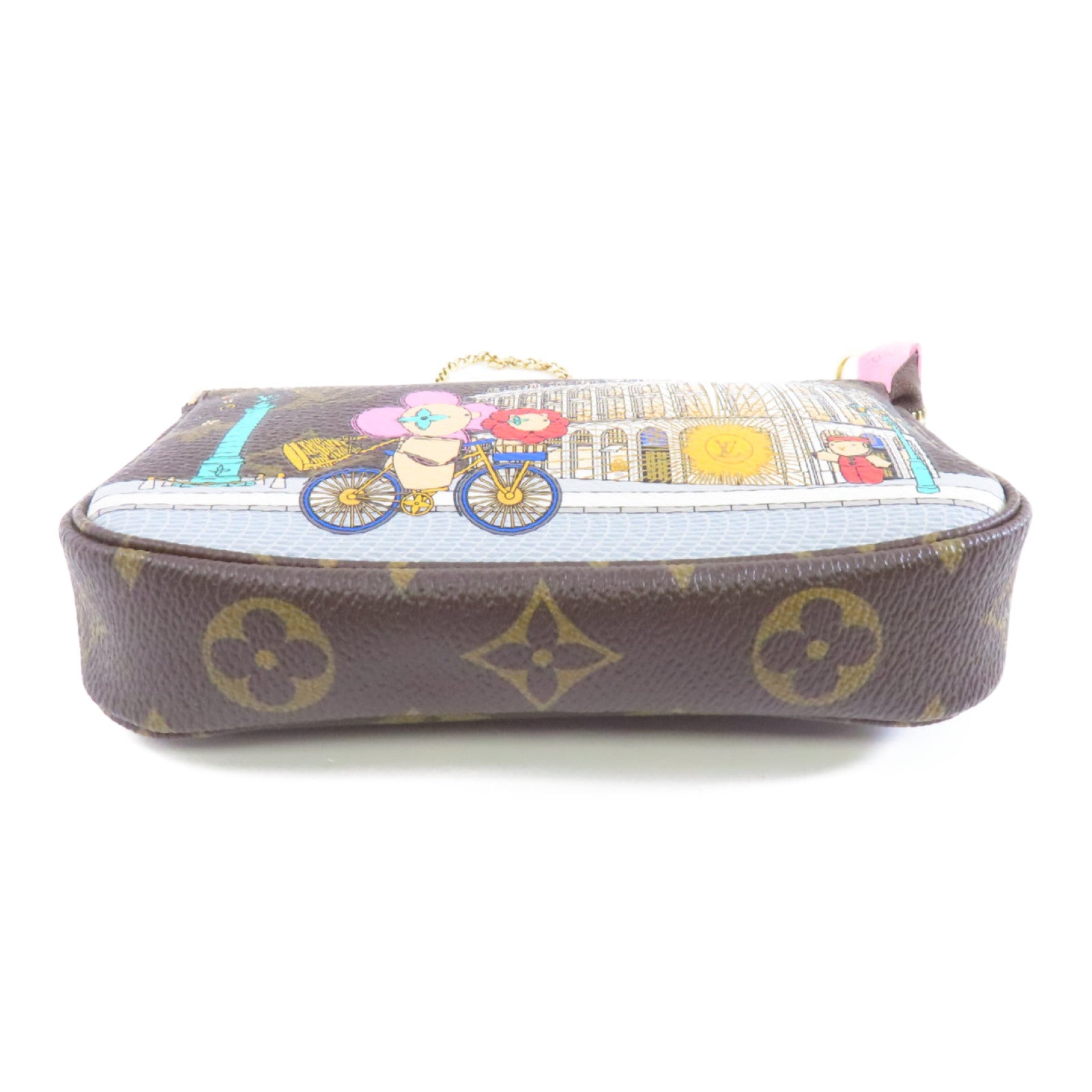 LOUIS VUITTON Monogram Mini Pochette Accessoires Pouch金扣鏈帶手挽袋棕色