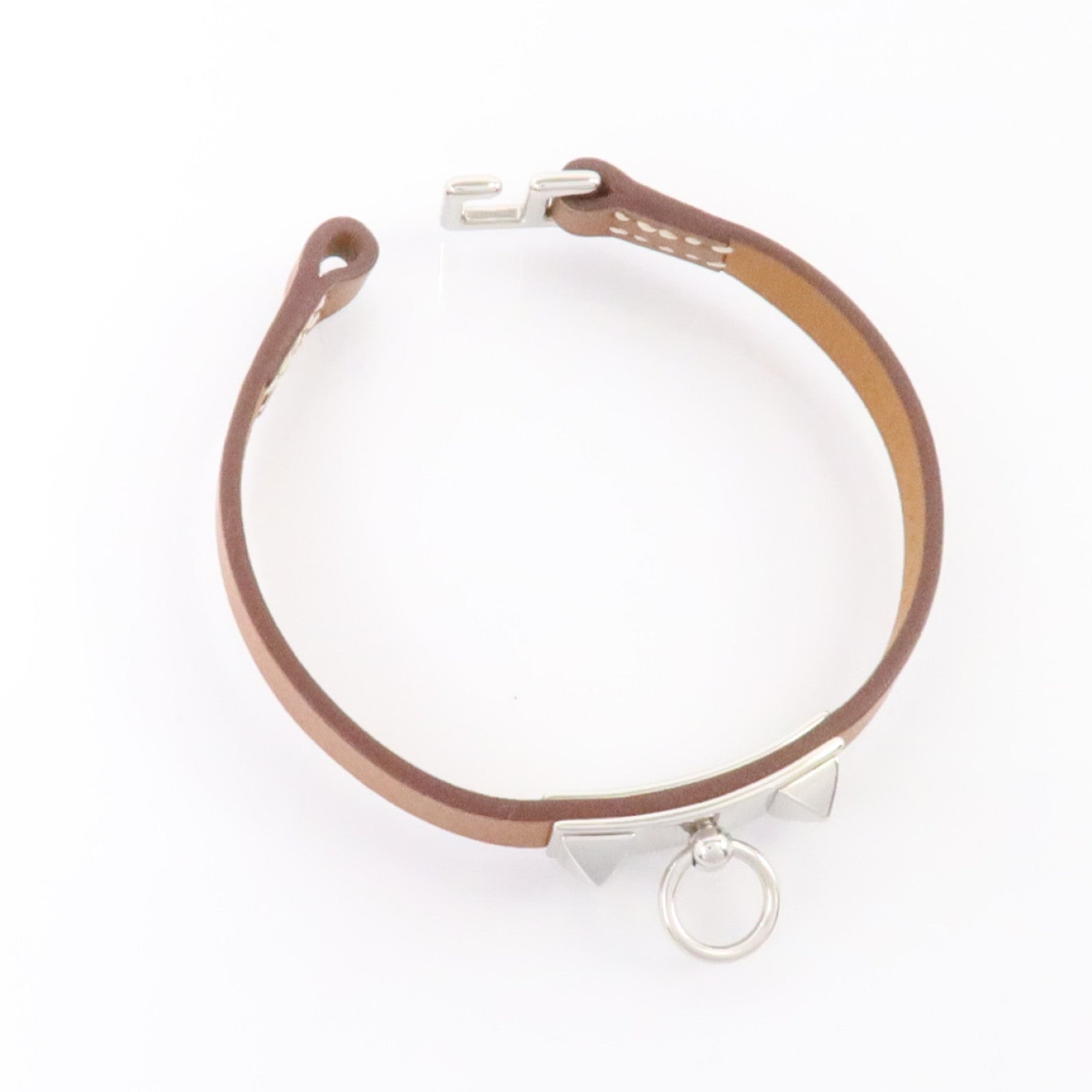 HERMES Swift皮革Mini Rivale Bracelet銀扣手鏈Gold