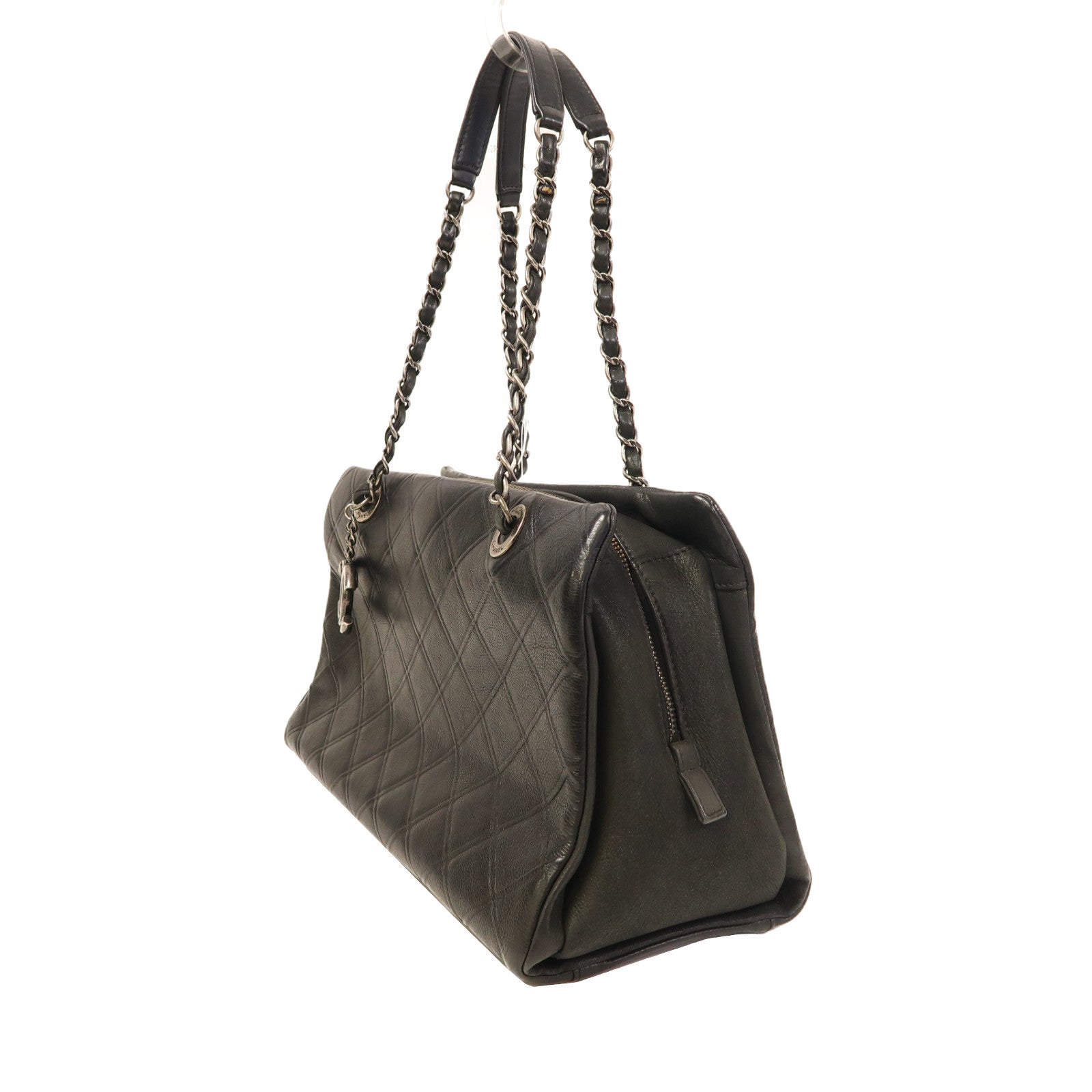CHANEL 【激減優惠】菱格牛皮皮革Shoulder Bag銀扣肩背袋黑色