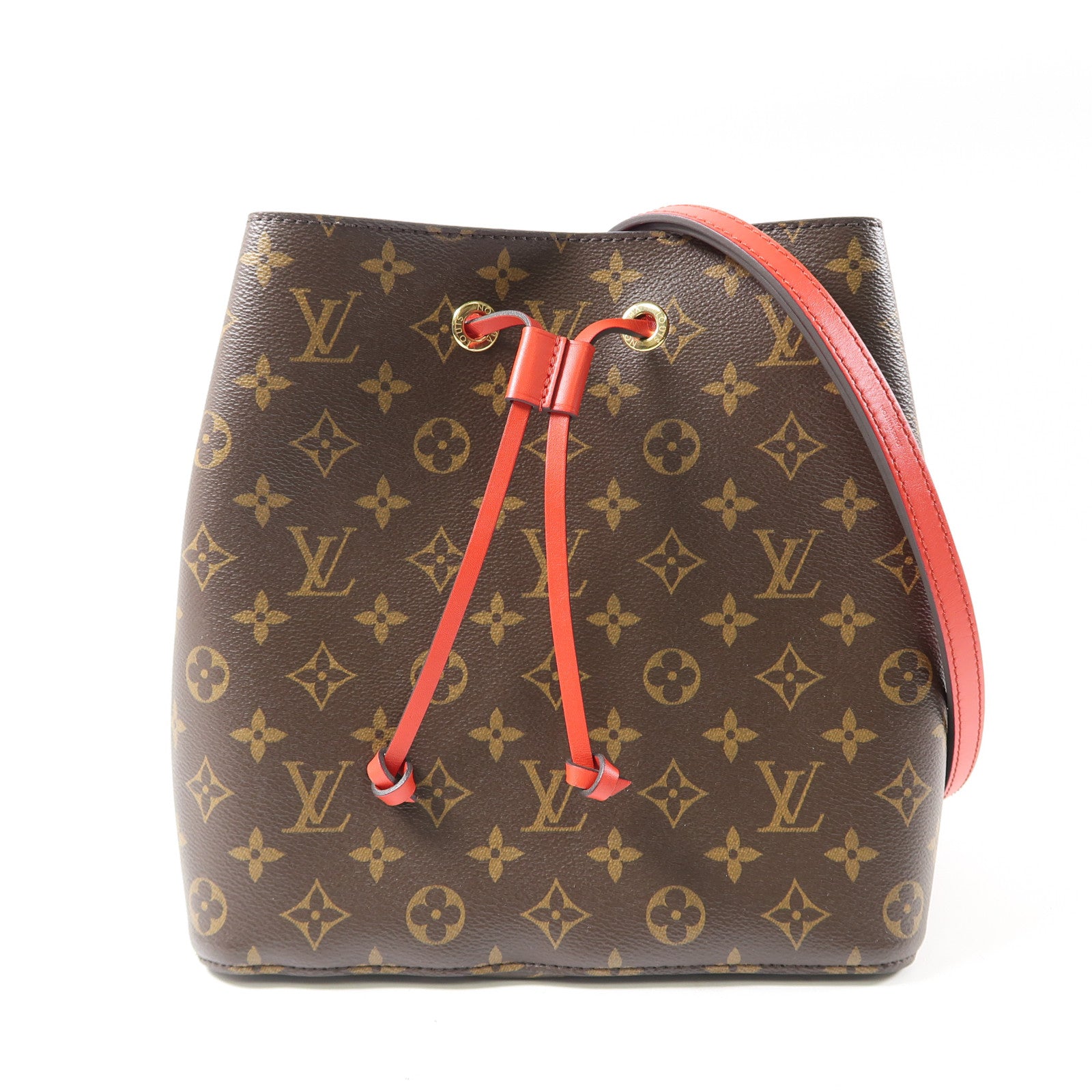 LOUIS VUITTON Monogram Neo Noe金扣肩背袋啡色/紅色