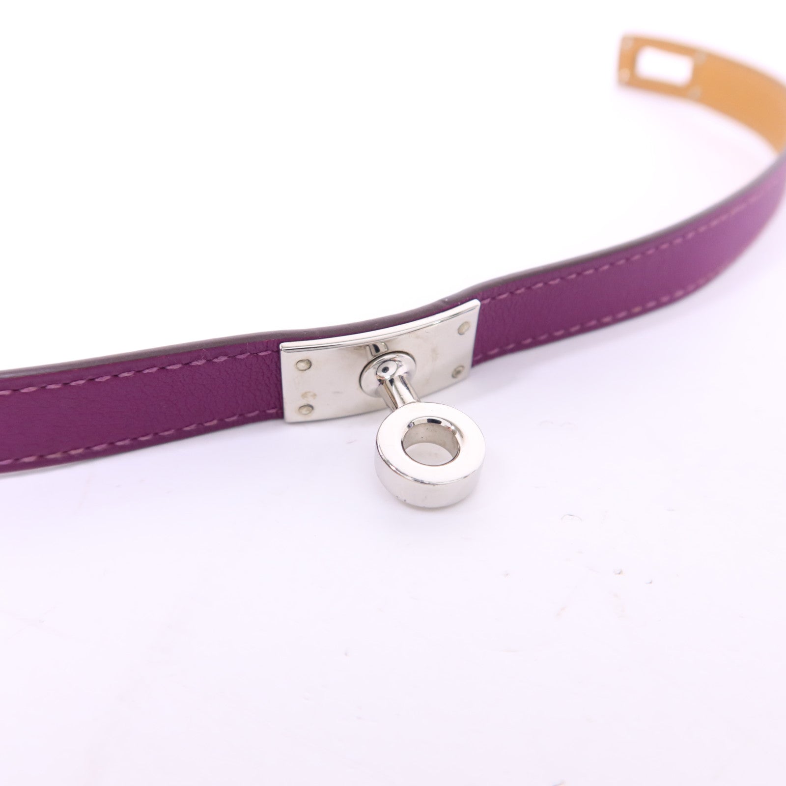 HERMES Swift皮革Kelly Double Tour銀扣手鐲Tosca Hermes#XS