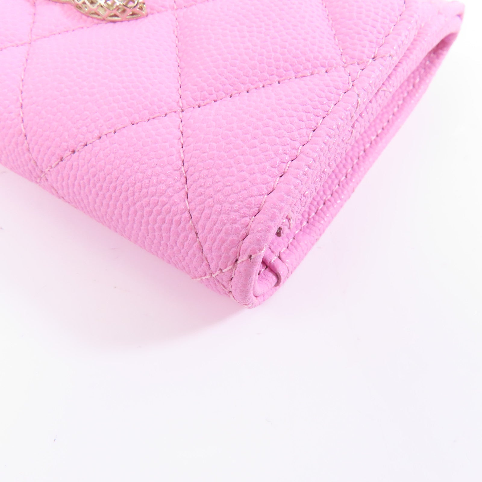 CHANEL 菱格Caviar皮革Card Case金扣卡片套粉紅色