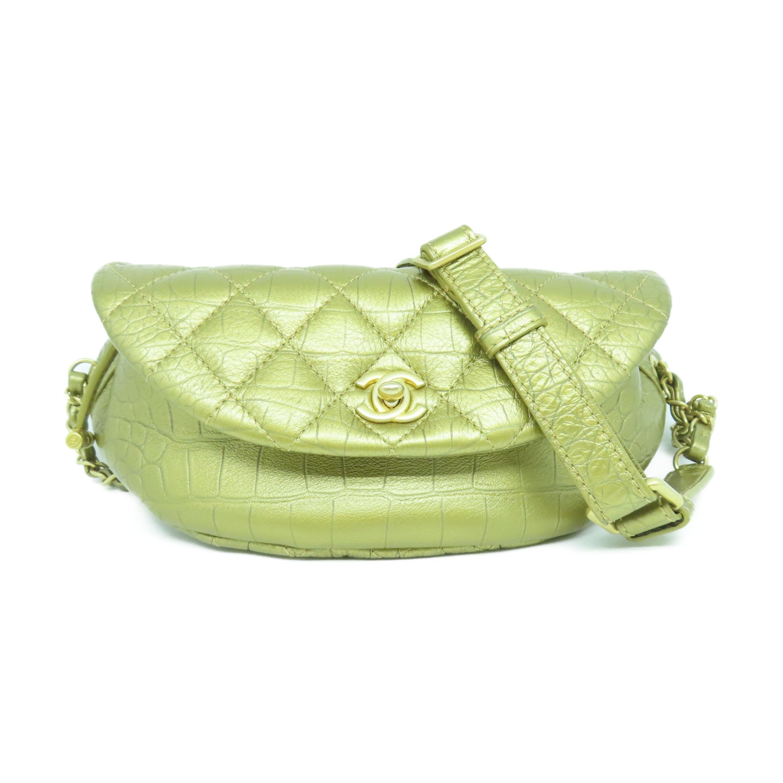 CHANEL 【激減優惠】菱格牛皮皮革Waist Bag金扣腰包金色
