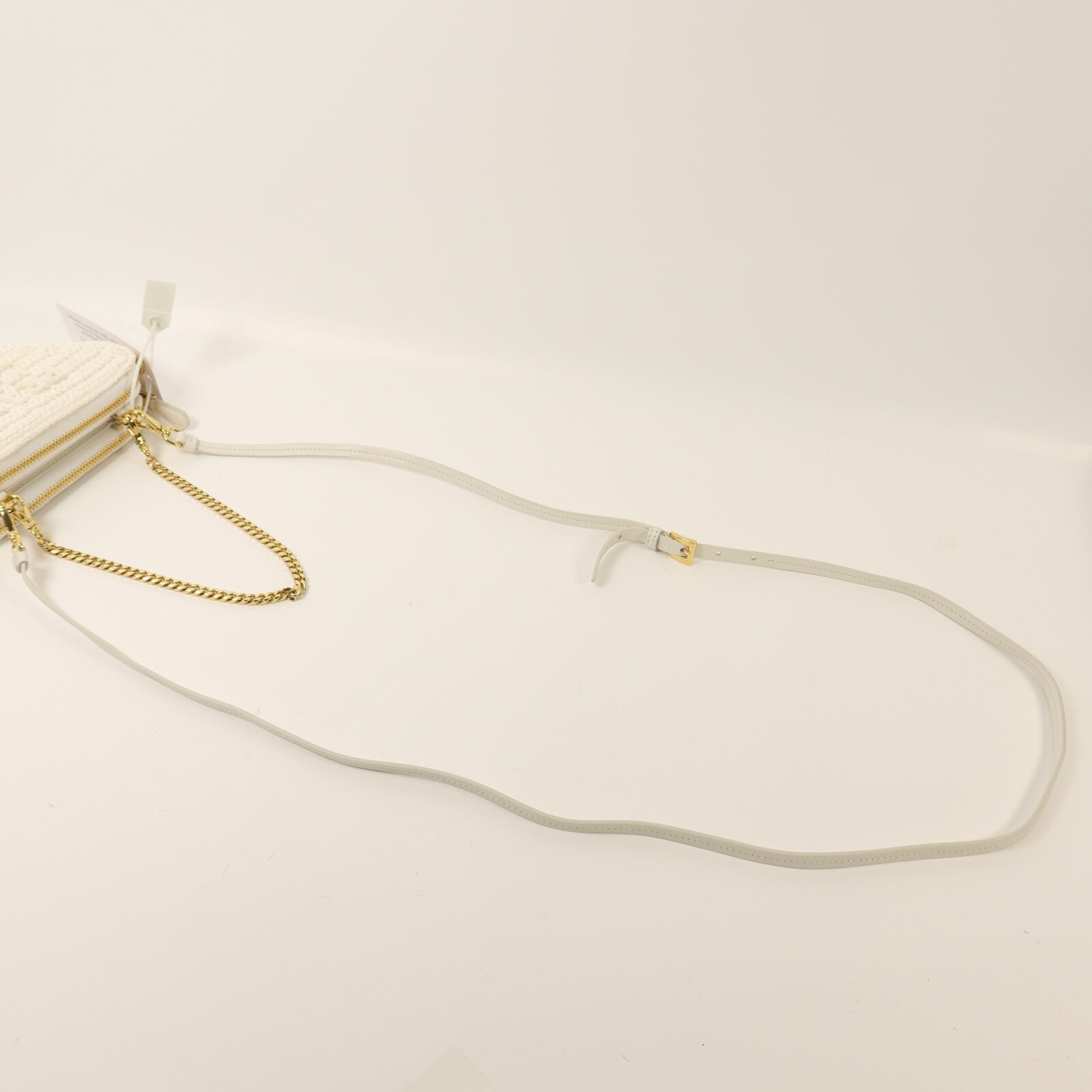 PRADA 牛皮皮革/Raffia Mini Contenitori金扣鏈帶手挽肩背兩用袋