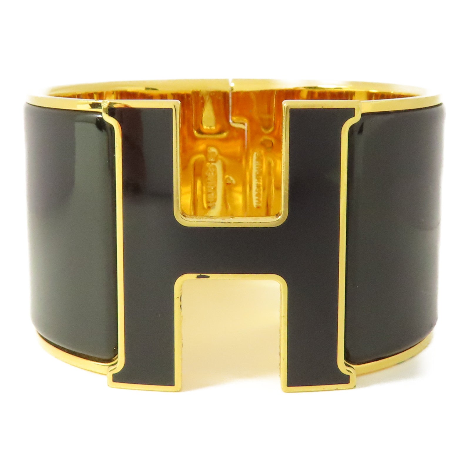 HERMES 金屬/琺瑯Clic Clac H Extra Wide手鐲Noir
