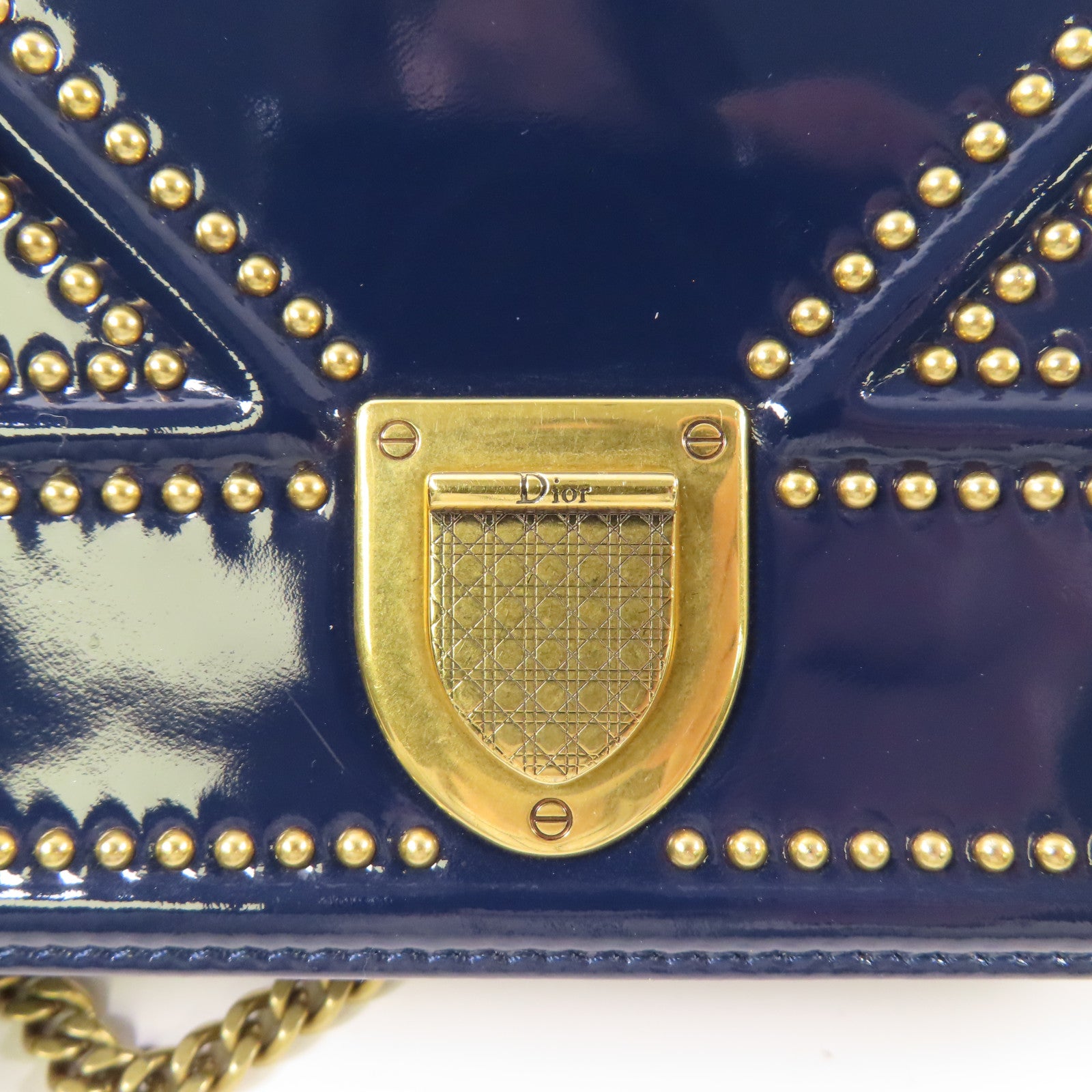 Dior 漆皮皮革Wallet On Chain金扣鏈帶肩背袋