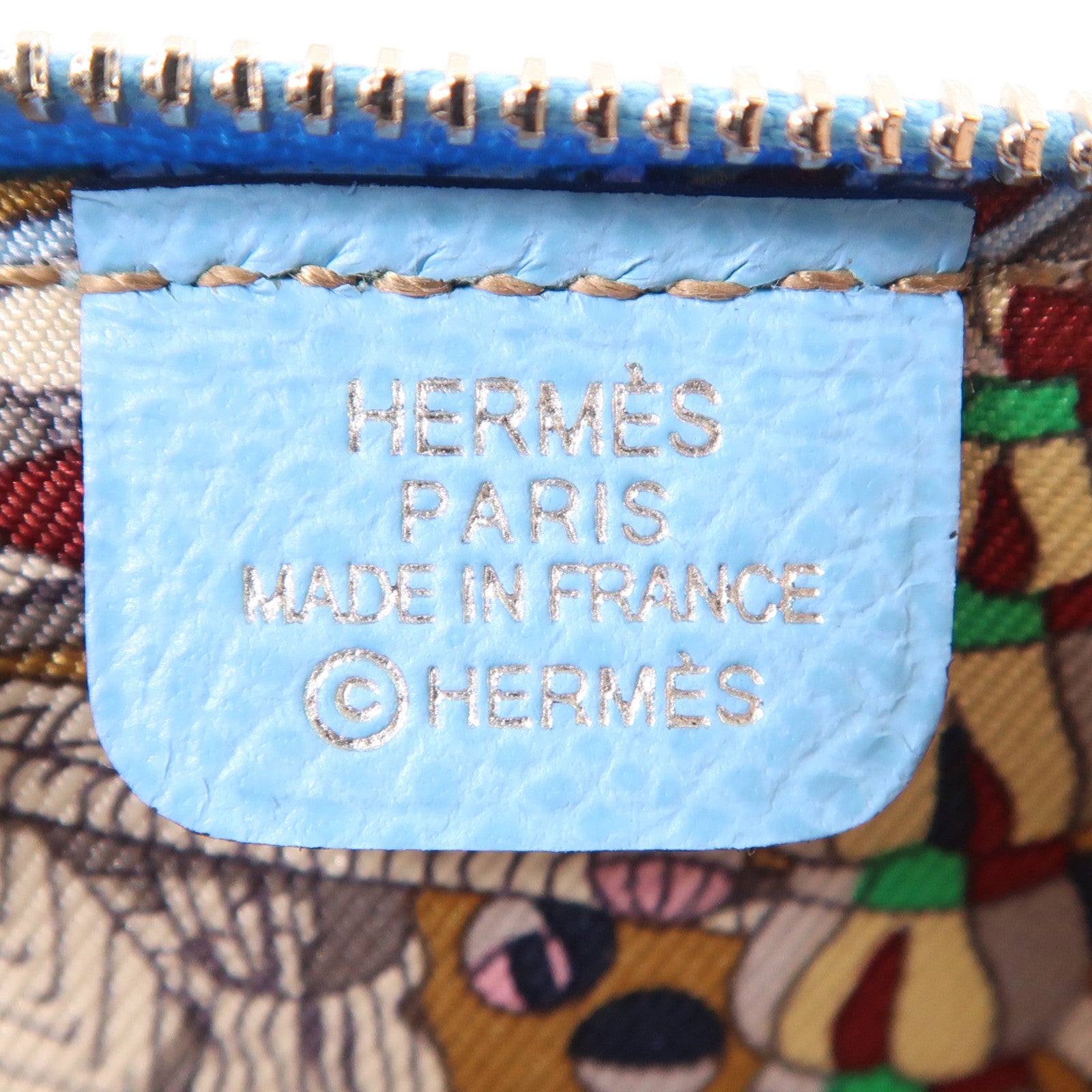 HERMES Epsom皮革Silk In Change Purse銀扣零錢包Bleu Celeste
