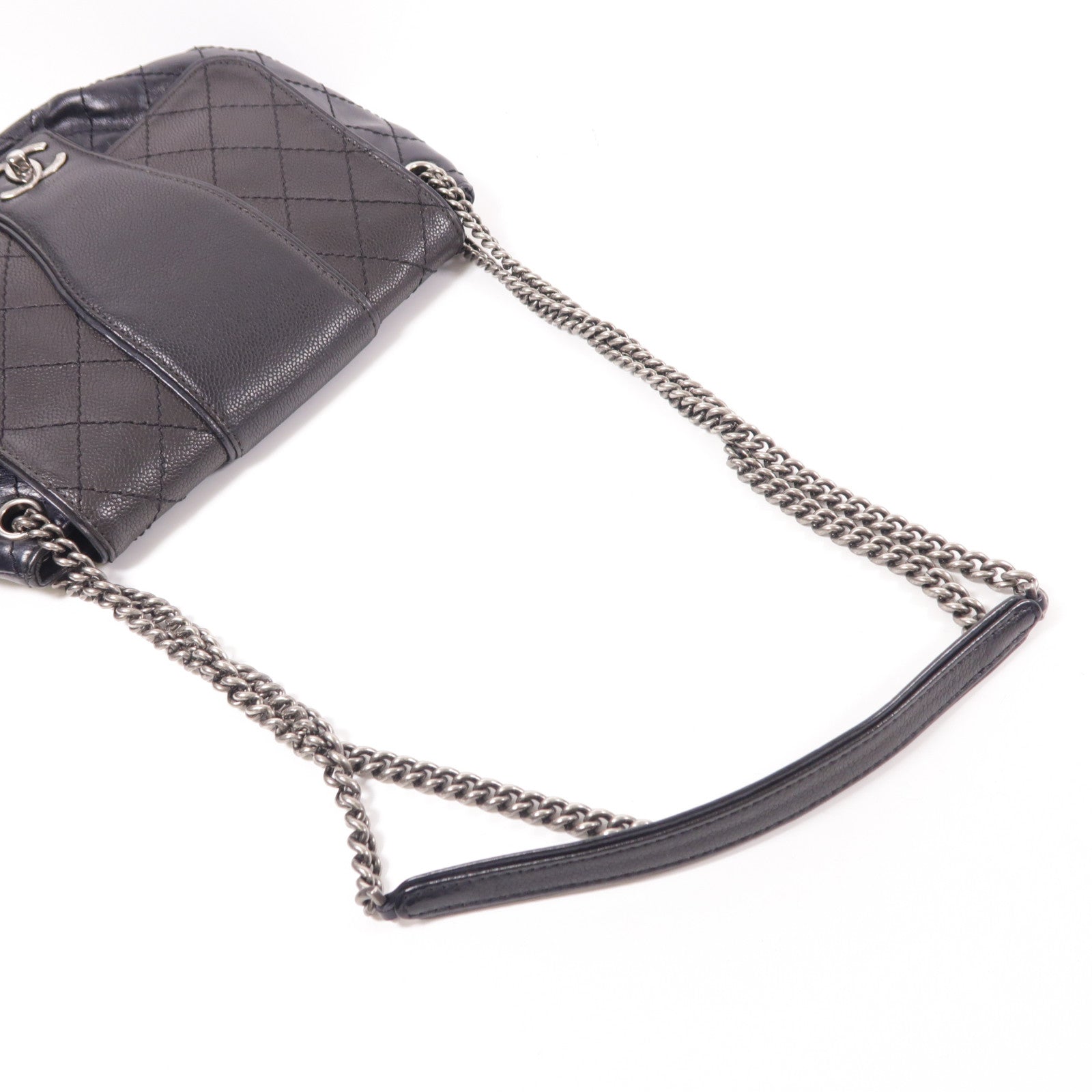 CHANEL CC SHW Shoulder Bag Chain Calfskin Leather Black