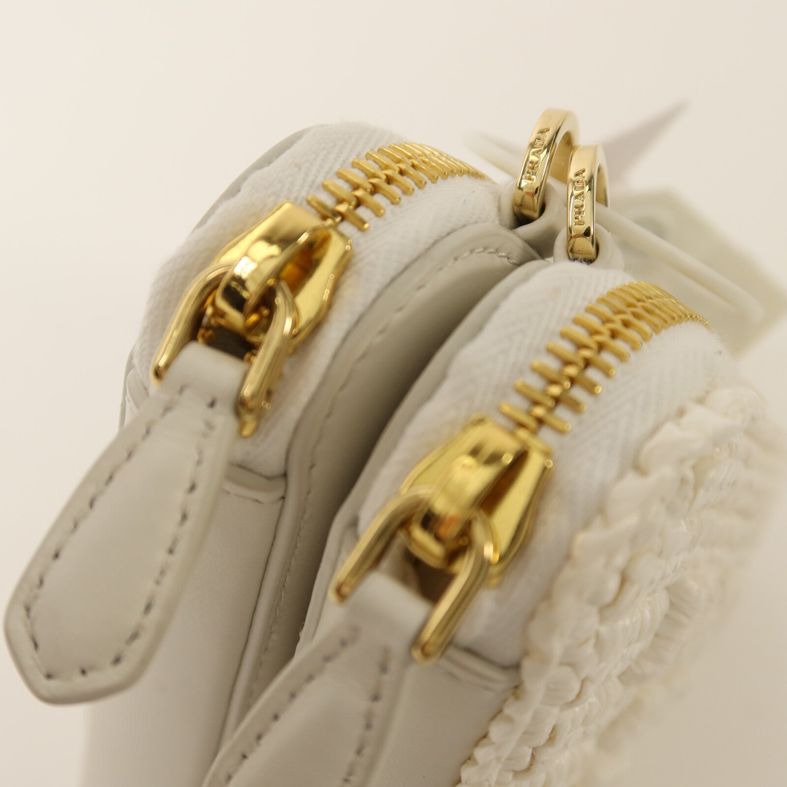 PRADA 牛皮皮革/Raffia Mini Contenitori金扣鏈帶手挽肩背兩用袋