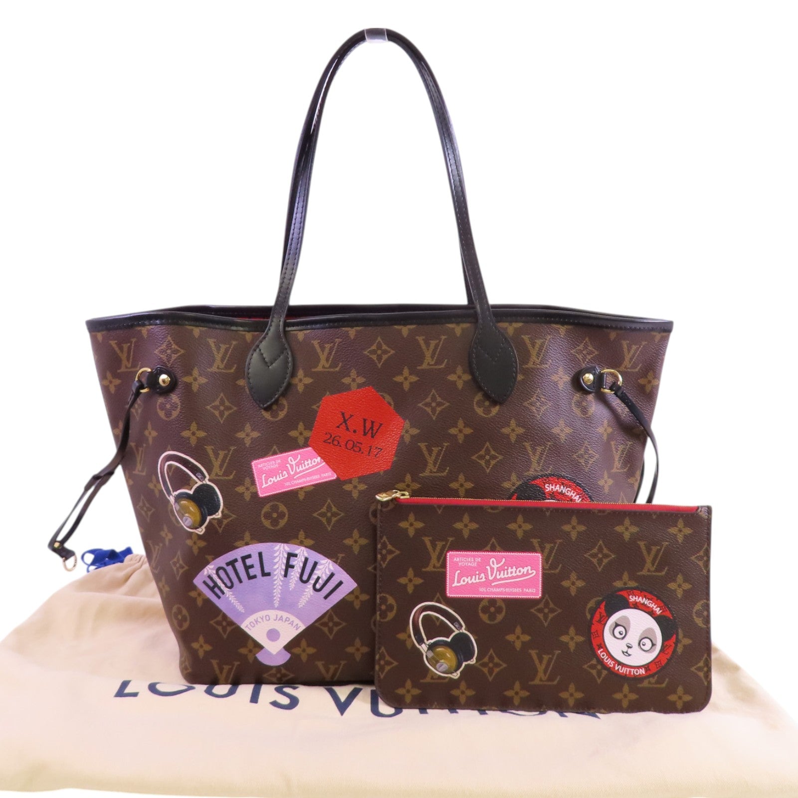 LOUIS VUITTON Monogram World Tour Neverfull金扣肩背袋