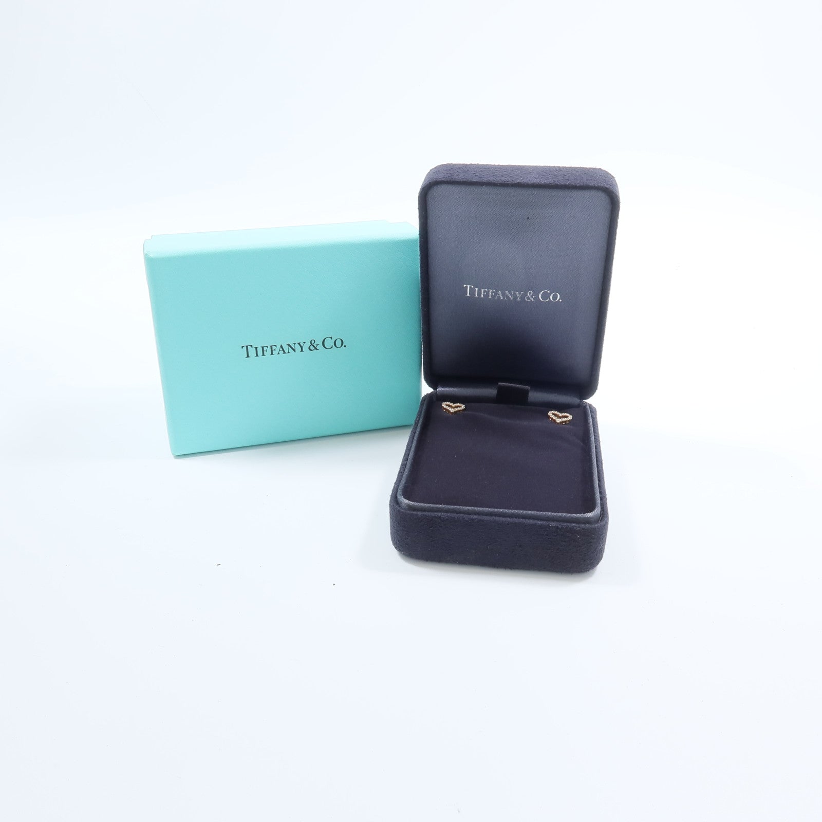 TIFFANY＆CO 18K玫瑰金Diamond Open Heart Stud Earrings鑽石耳環