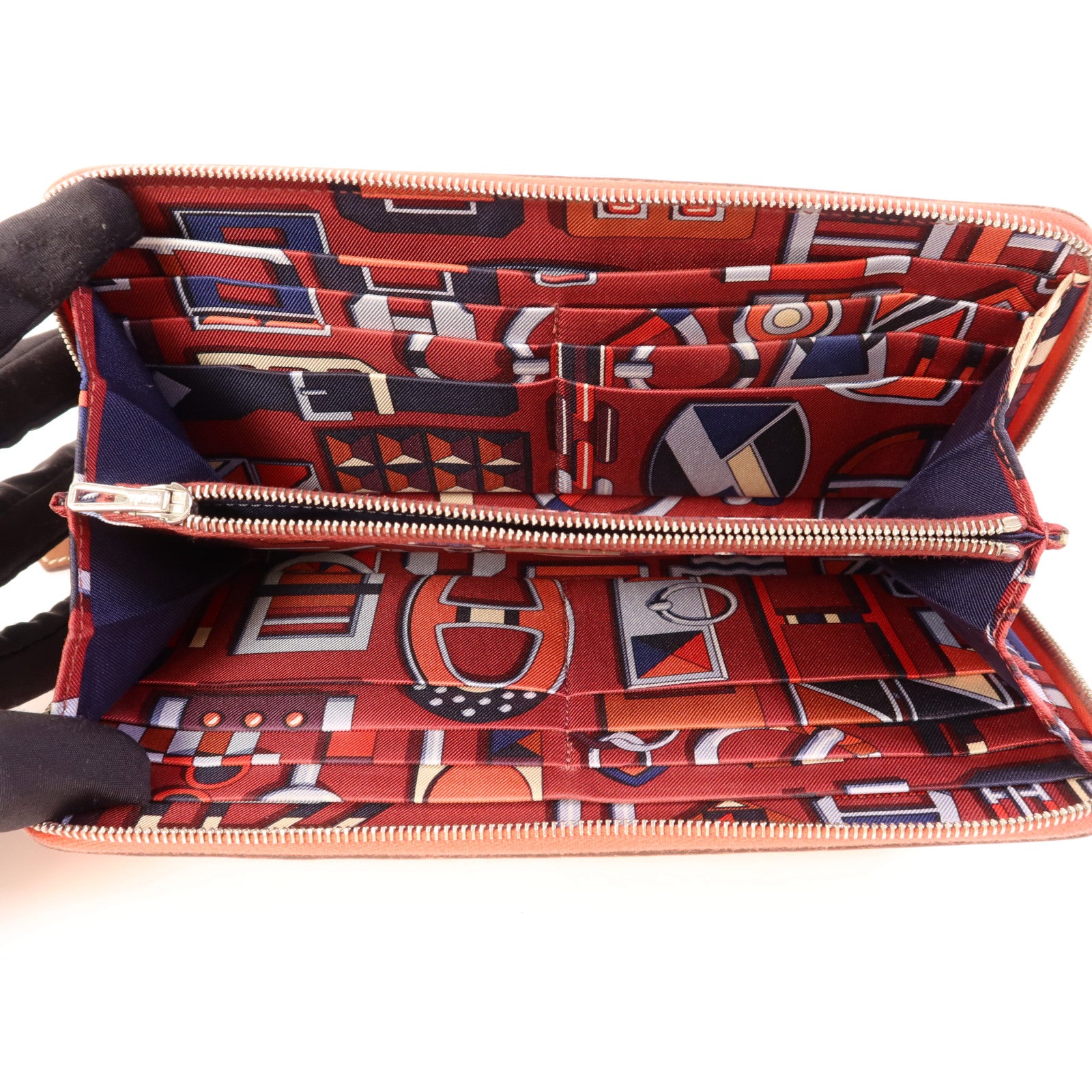 HERMES Epsom皮革Silk'In Long Wallet銀扣長錢包Rose Jaipur