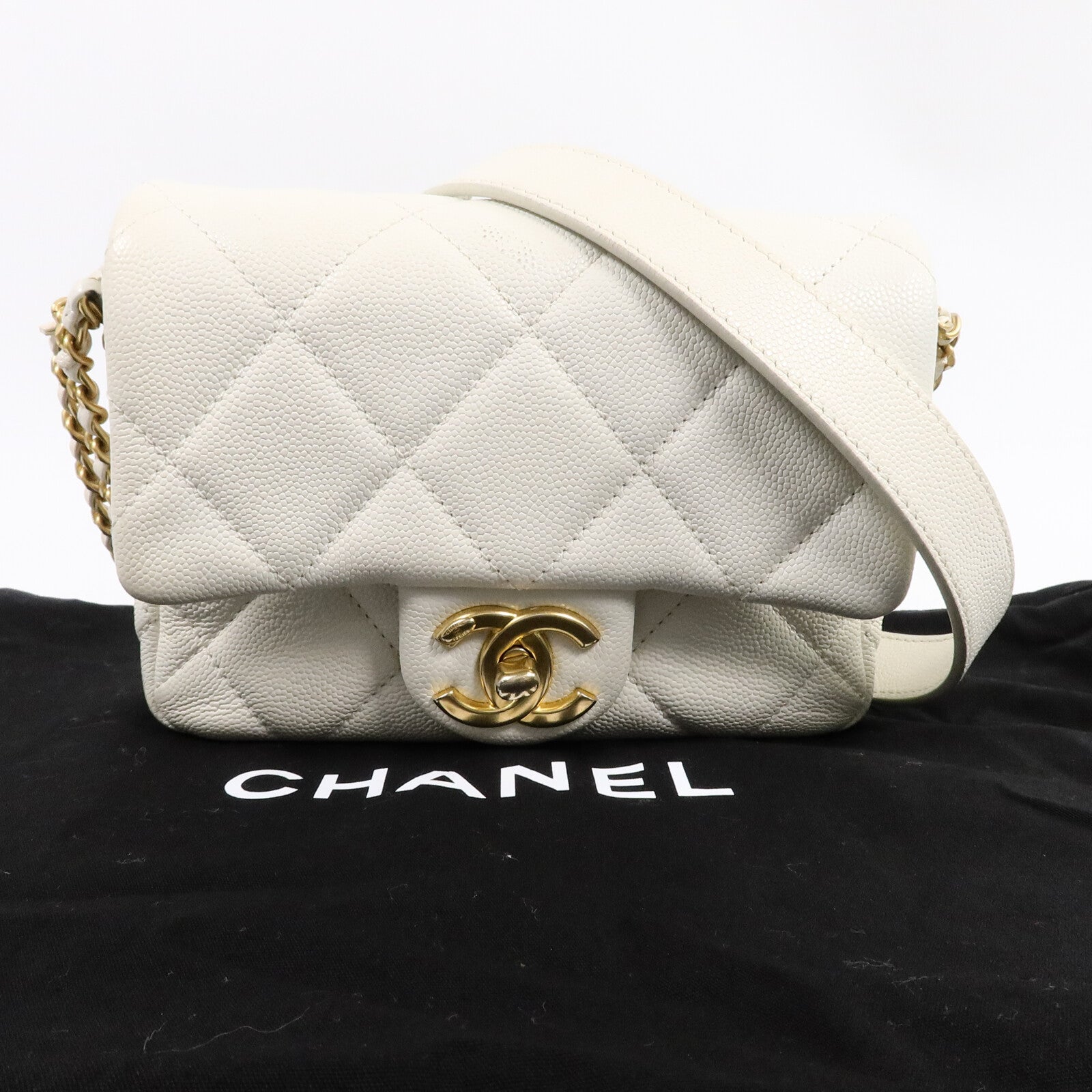 CHANEL 牛皮皮革Mini Coins Flap鏈帶肩背袋